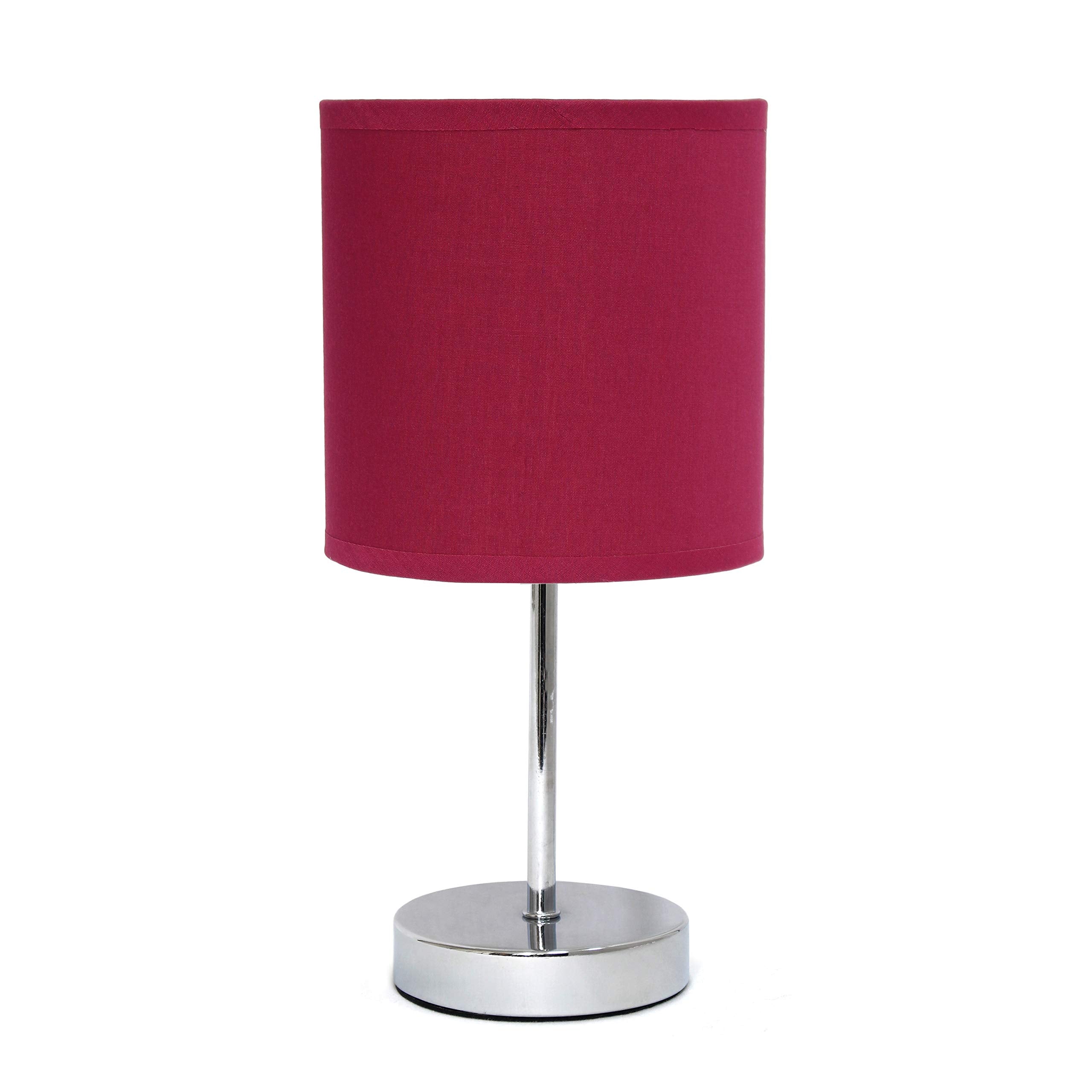 Simple Designs Chrome Mini Basic Table Lamp 2 Pack, Fabric Shade, Wine Red, Model LT2007-WNE-2PK, No Bulb
