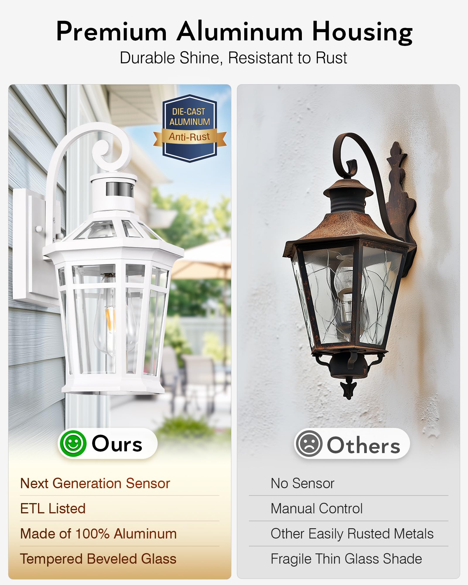 Opaxis Motion Sensor Outdoor Wall Lantern  White Outdoor Lighting Fixtures Wall Mount  Dusk To Dawn Exterior Sconce Lights With Beveled Glass  Waterproof Exterior Front Porch Lights For Garage  Coach
