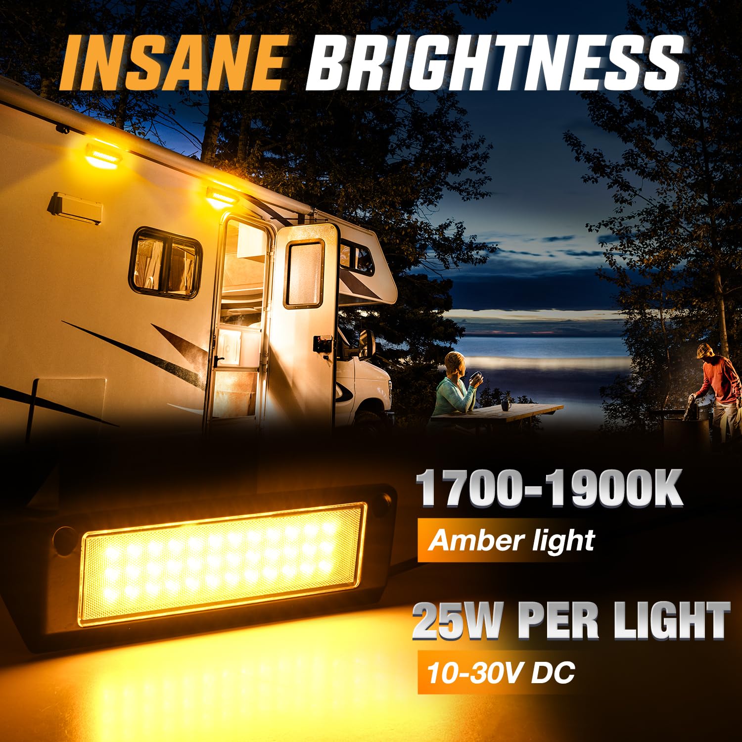 Nilight RV Exterior Light 9 Inch Amber LED Porch Lights, Black Aluminum Housing, Model RV-707BA, 12V/24V for RVs and Trailers