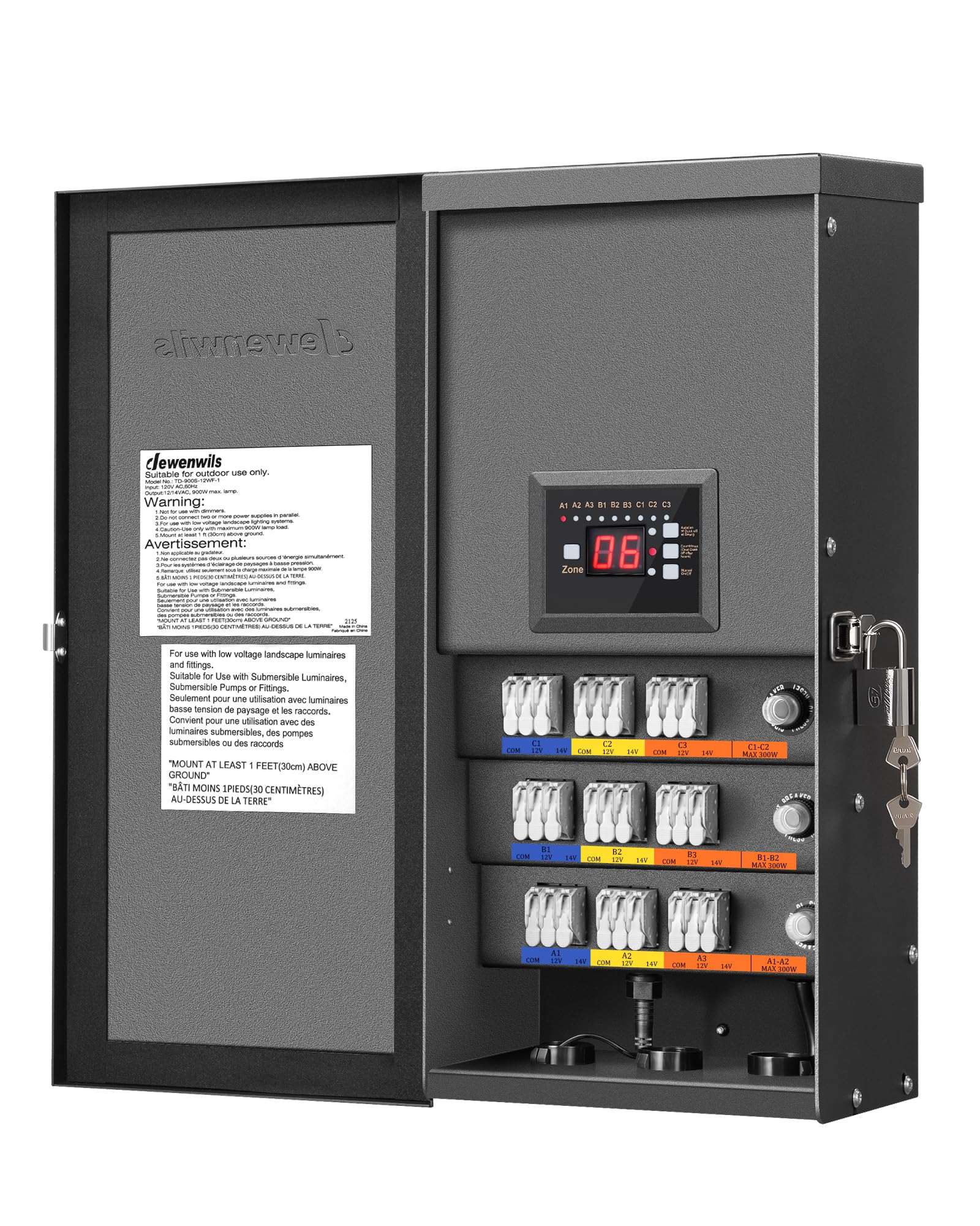 DEWENWILS 900W Low Voltage Landscape Transformer  LED Landscape Lighting Transformer with Timer & Dusk to Dawn Sensor  120V AC to 12V/14V  Outdoor for Garden  Yard  Walkway