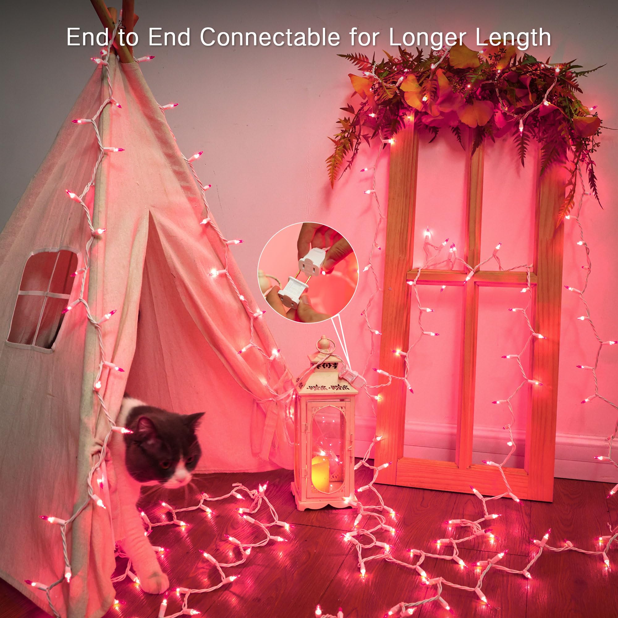 Brizled Pink Christmas Lights,300 Count 69.6Ft Incandescent Light Set Connectable, Indoor String Lights White Wire, Ul Certificated Mini Lights For Room Bedroom Valentine'S Day Wedding Birthday Decor