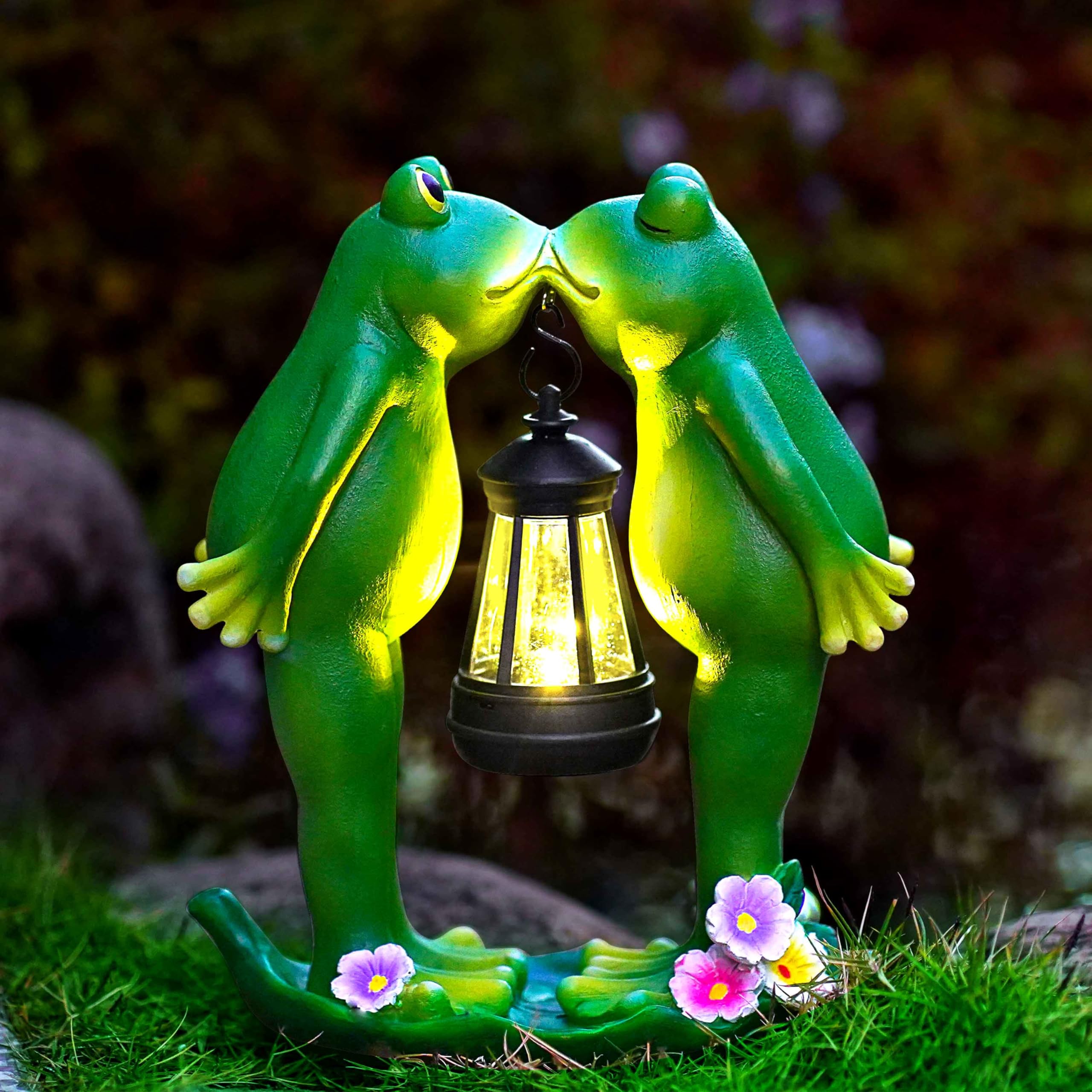 Vereemy Kiss Frogs Statue - Solar Lantern Led Garden Decor For Valentine'S Day, Perfect Gift For Mom