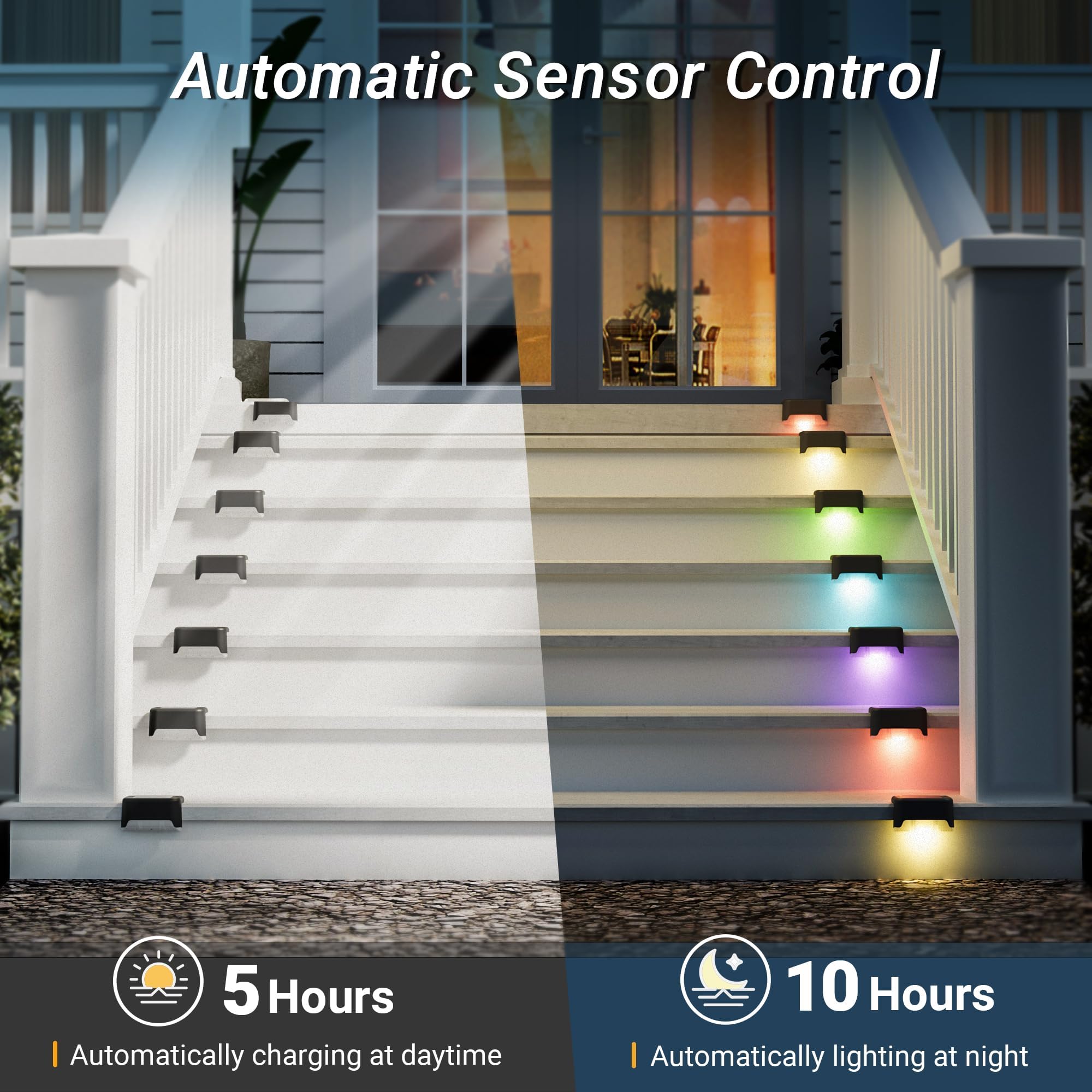 pearlstar Solar Deck Lights, 16 Pack Color Changing, Waterproof LED for Outdoor, Patio, Railing, Stairs, Black