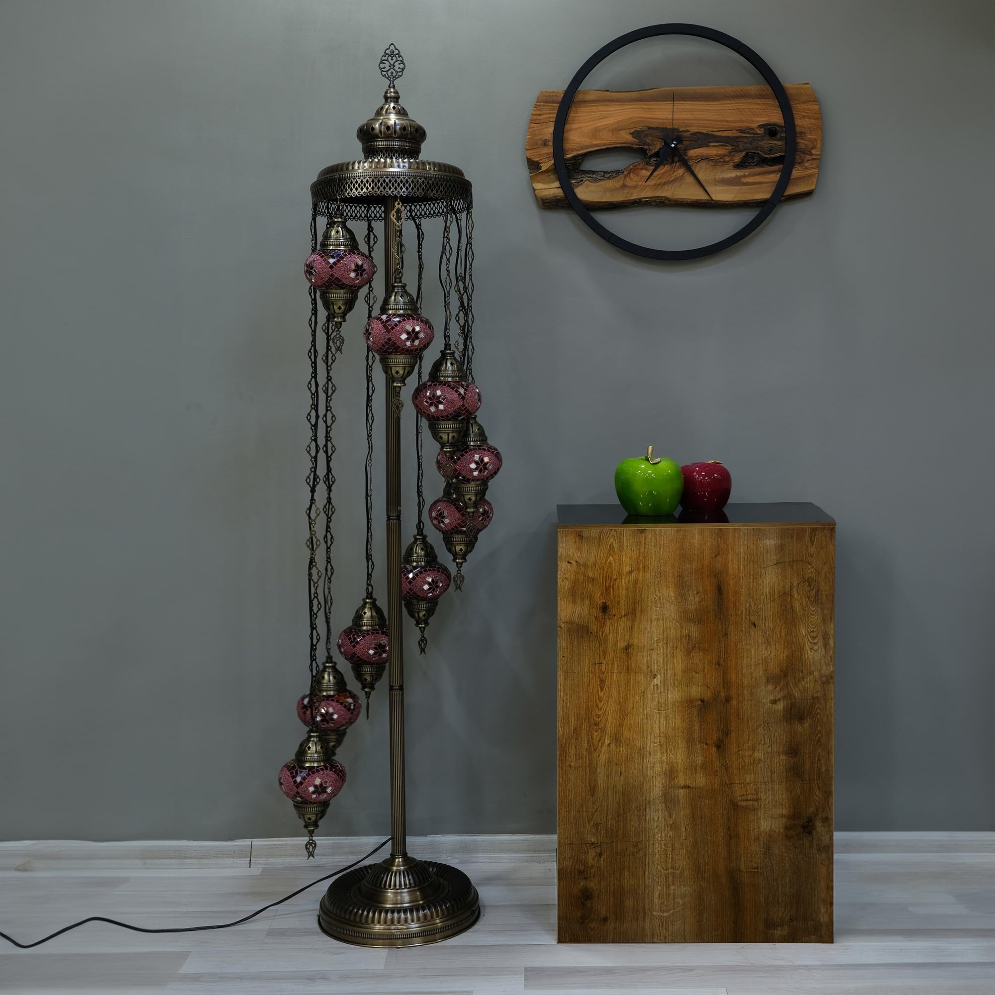 Asylove Turkish Lamp 9 Globe Mosaic Floor Lamp, Mosaic Standing Lamp 9 Globe Mosaic Moroccan Lamps Floor Lamp For Decorative Home Designs Offer 5 Inch Globe - Total Height 70 Inch (Red)