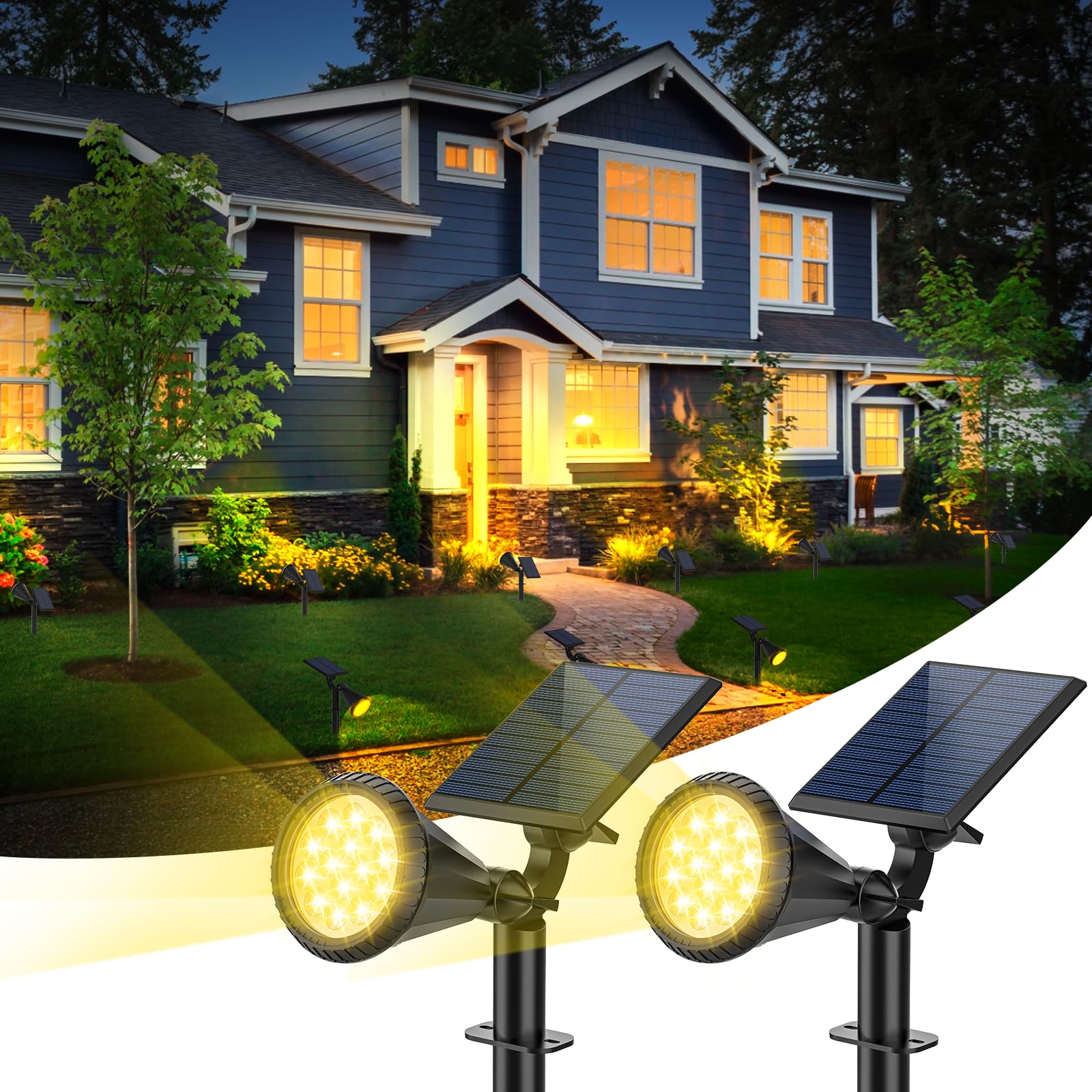 Katipeal Solar Spot Lights Outdoor, 4 Modes/2 Pack Solar Spotlights Waterproof, 180 Adjustable Powered Landscape Lights, Outdoor