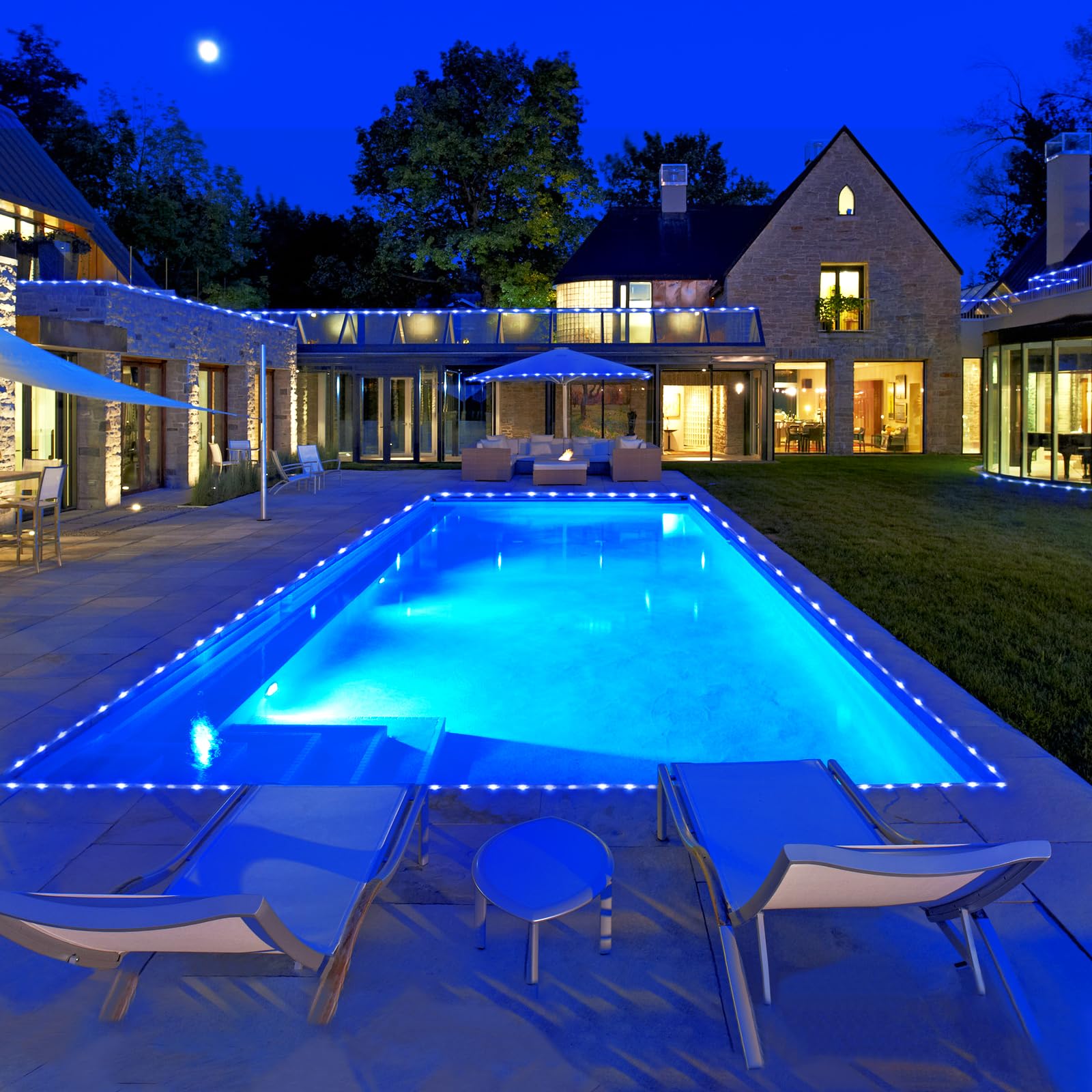 Potive 200 Led Blue Solar Rope Lights, Waterproof Outdoor Decor With 8 Modes, 66Ft (2 Pack)