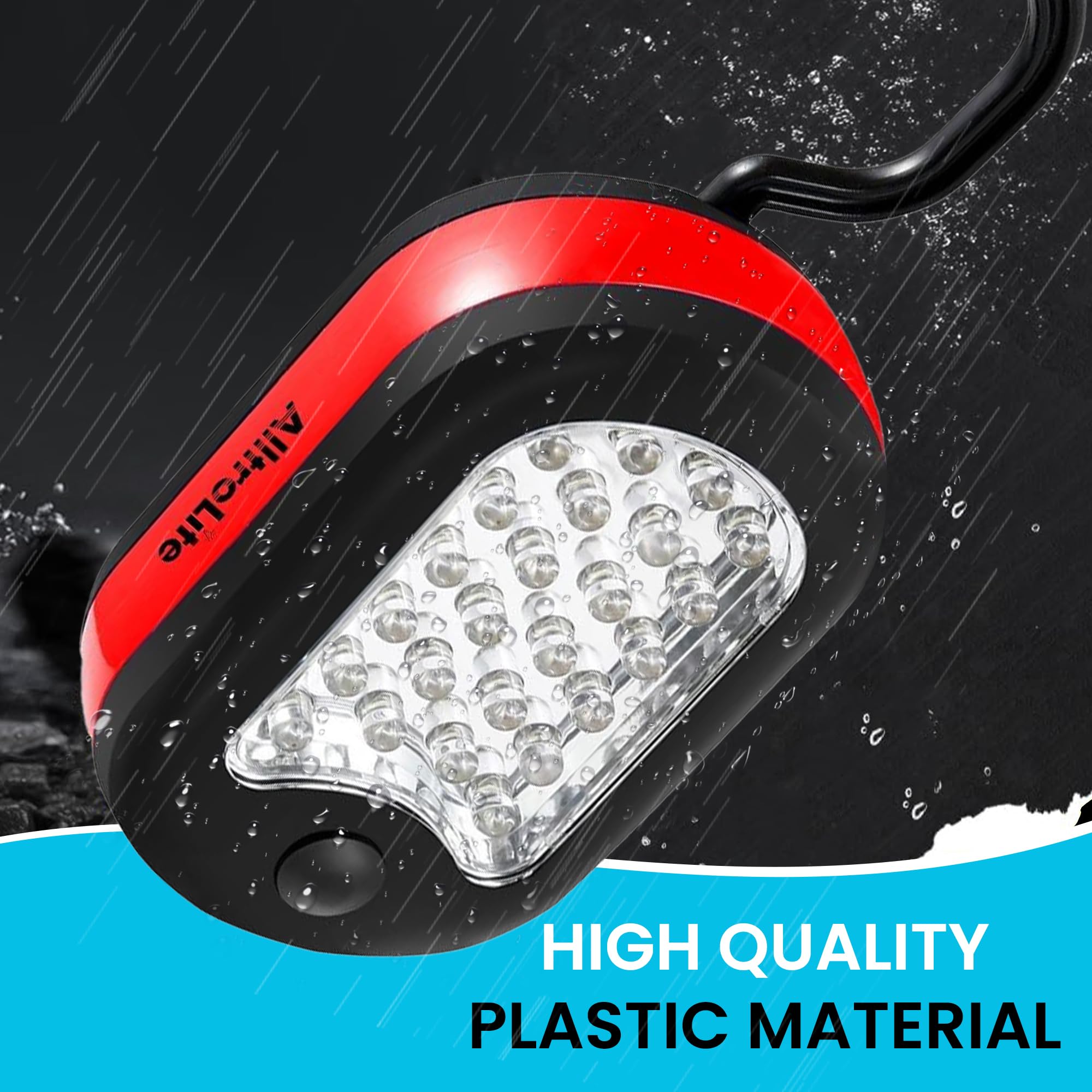 Alltrolite 3-Pack Led Work Light | Portable Magnetic Work Light With Rotatable Hook, Magnetic Back & Push Button | Battery Opera