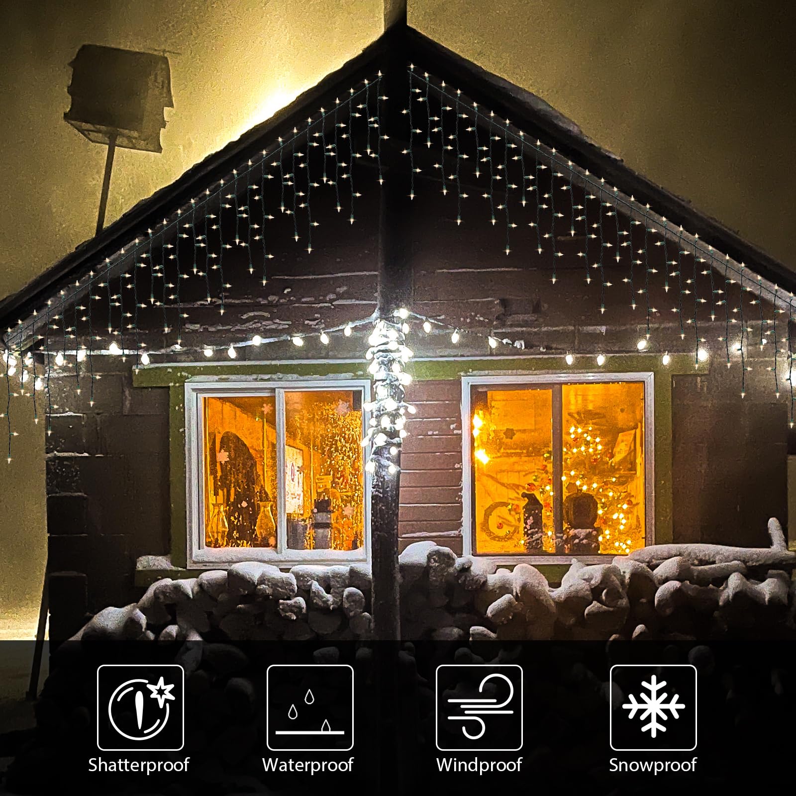 LAMPHOME Icicle Lights - 300 Count Clear - 27 FT Green Wire - Indoor/Outdoor Holiday Lighting - Model LX2362