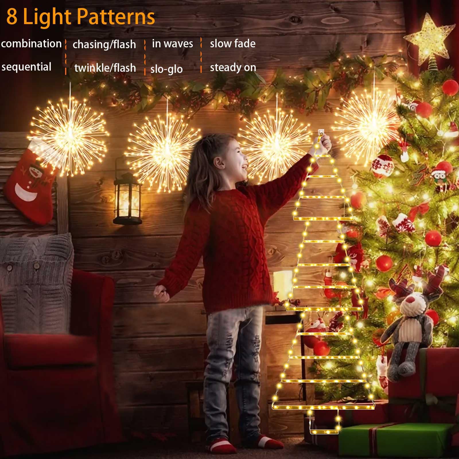 Muyun Led Christmas Light Christmas Tree Ladder Lights,165 Led Super Bright Outdoor Christmas Decorations Lights For Home,Wall,Window,Xmas Tree Decor (4.3Ft/130Cm,Warm White)