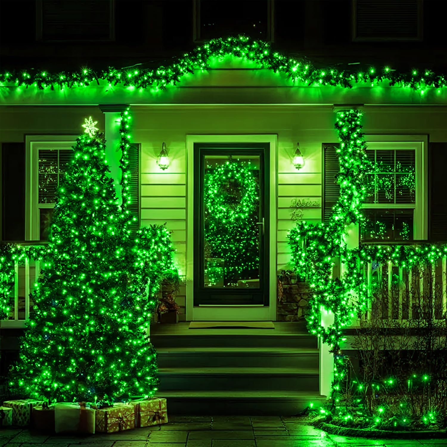 Nisocy 66Ft 200 Led Green String Lights With Green Wire  Waterproof Christmas Tree Fairy Lights With 8 Modes  Indoor Outdoor Seasonal Decorative Lighting For Holiday  Party  Garden