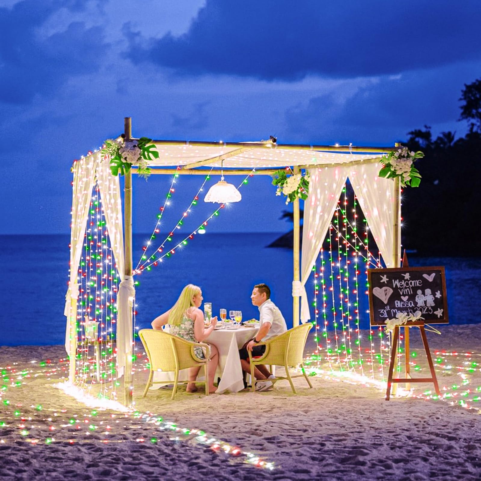 120 Led Christmas Lights Outdoor  8 Modes Plug In Waterproof Twinkle Fairy String Lights For Tree Christmas Halloween Decorations  Red White&Green