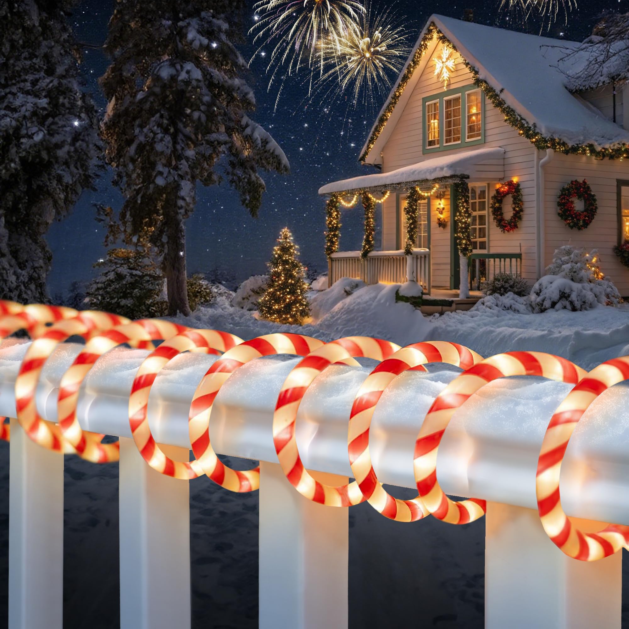 Jnaurb Christmas Candy Cane Lights  33ft 240 LED Connectable & Flexible White & Red Candy Cane Rope Lights for Outside  8 Modes Waterproof LED Christmas Light for Garden Patio Tree Holiday Party Decor