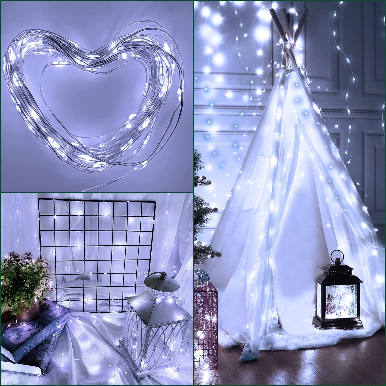 TURNMEON [ Timer 3 Set Fairy Lights, Total 60 LED, Cool White Battery Powered Copper Wire Fairy Lights, Decoration Outside Yard