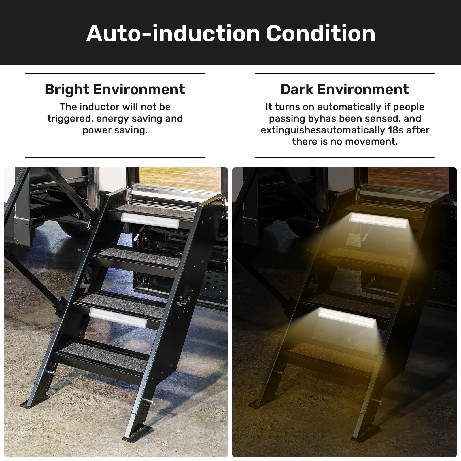 Fymblin RV Step Lights 3 Pack, Motion Activated, 10 LED, Aluminum, 7.5 in, Warm Light, Model RV-Light-02