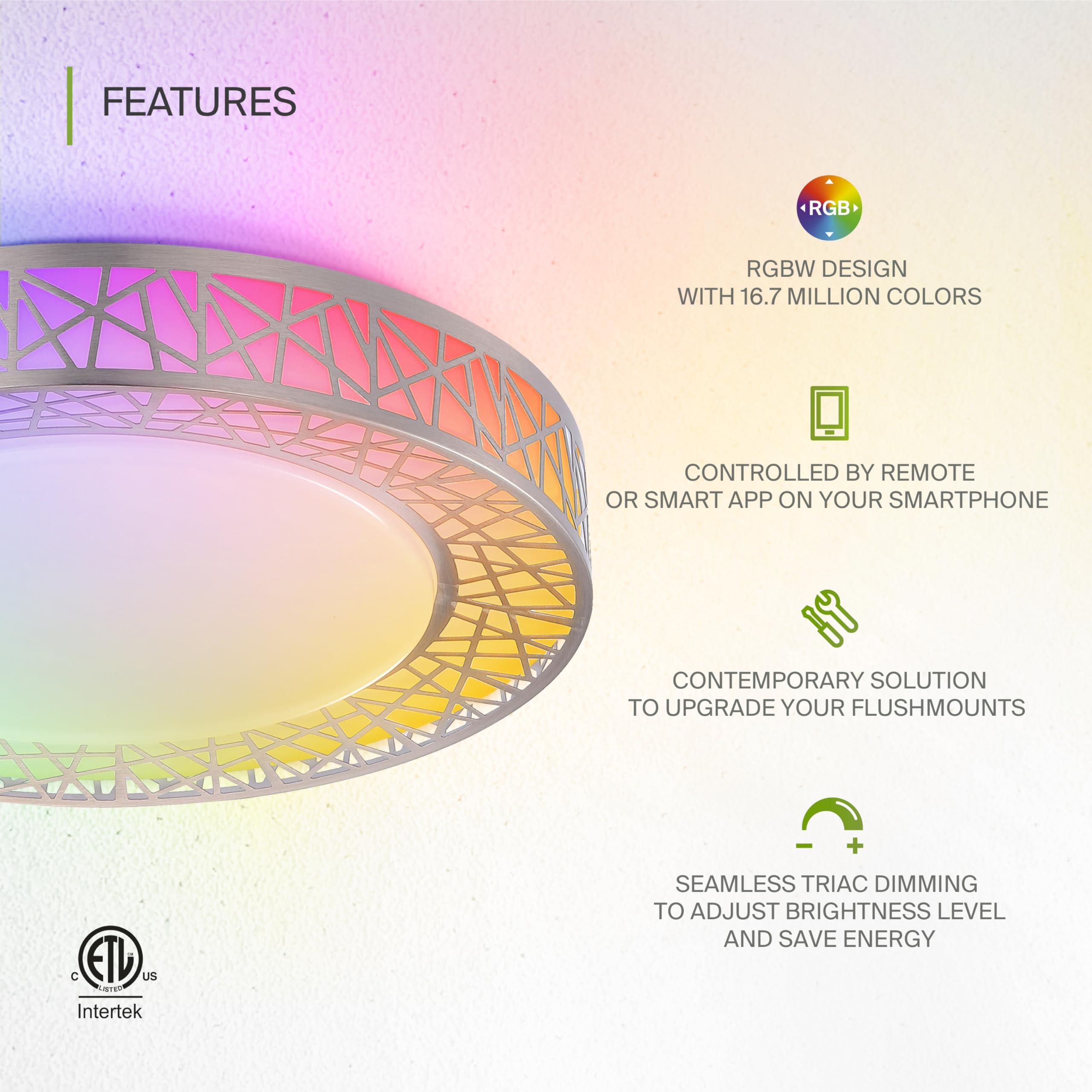 ASD 16 Inch Smart RGBW Ceiling Light - Dimmable, Remote Control, WiFi, Alexa & Google Assistant, Brushed Nickel, 4 Pack, Model A-LFM16D28