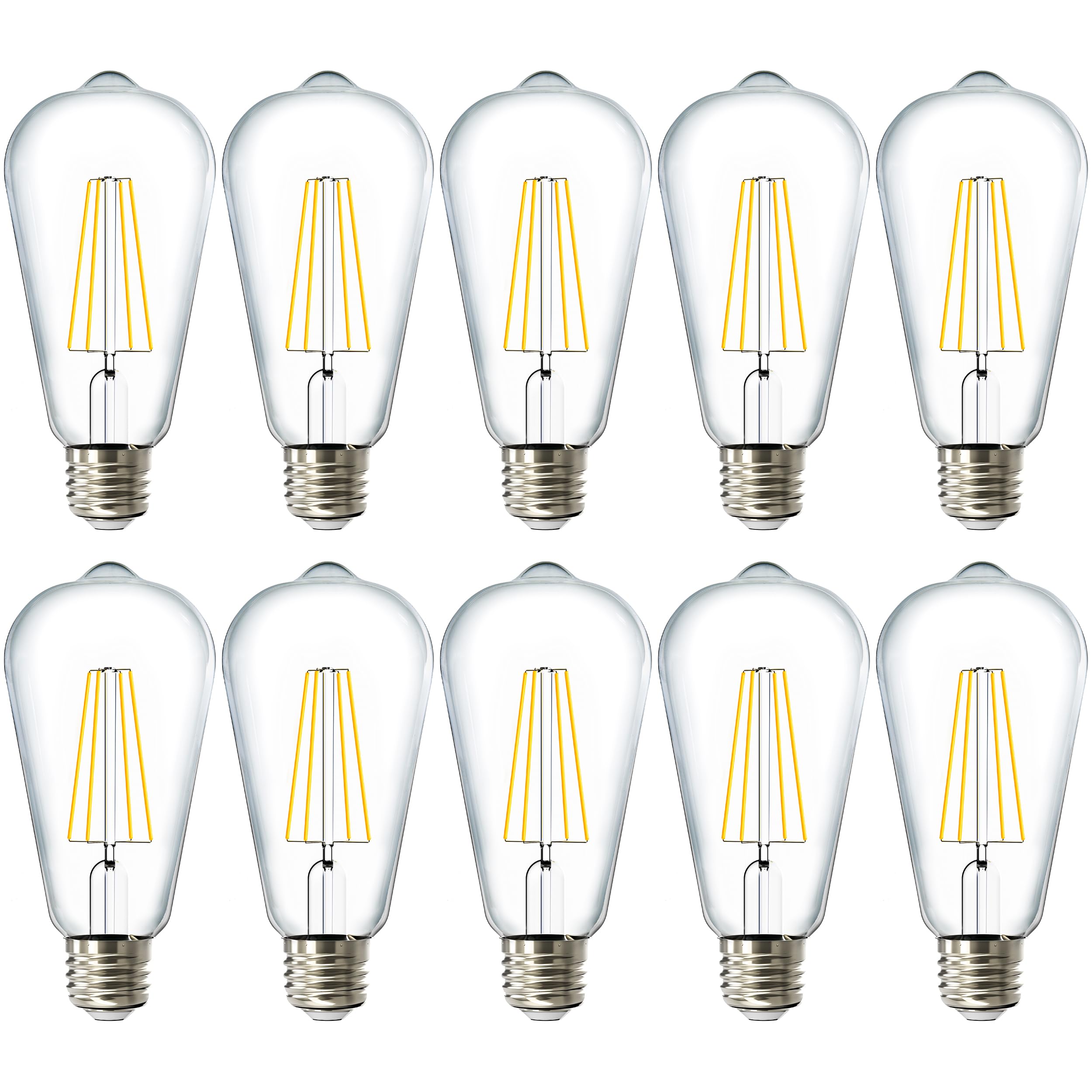 Sunco 10 Pack Edison Bulbs Led St64, Clear Vintage Filament Waterproof Bulb, 800 Lm, 8.5W (60W Equivalent), 5000K Daylight, E26 