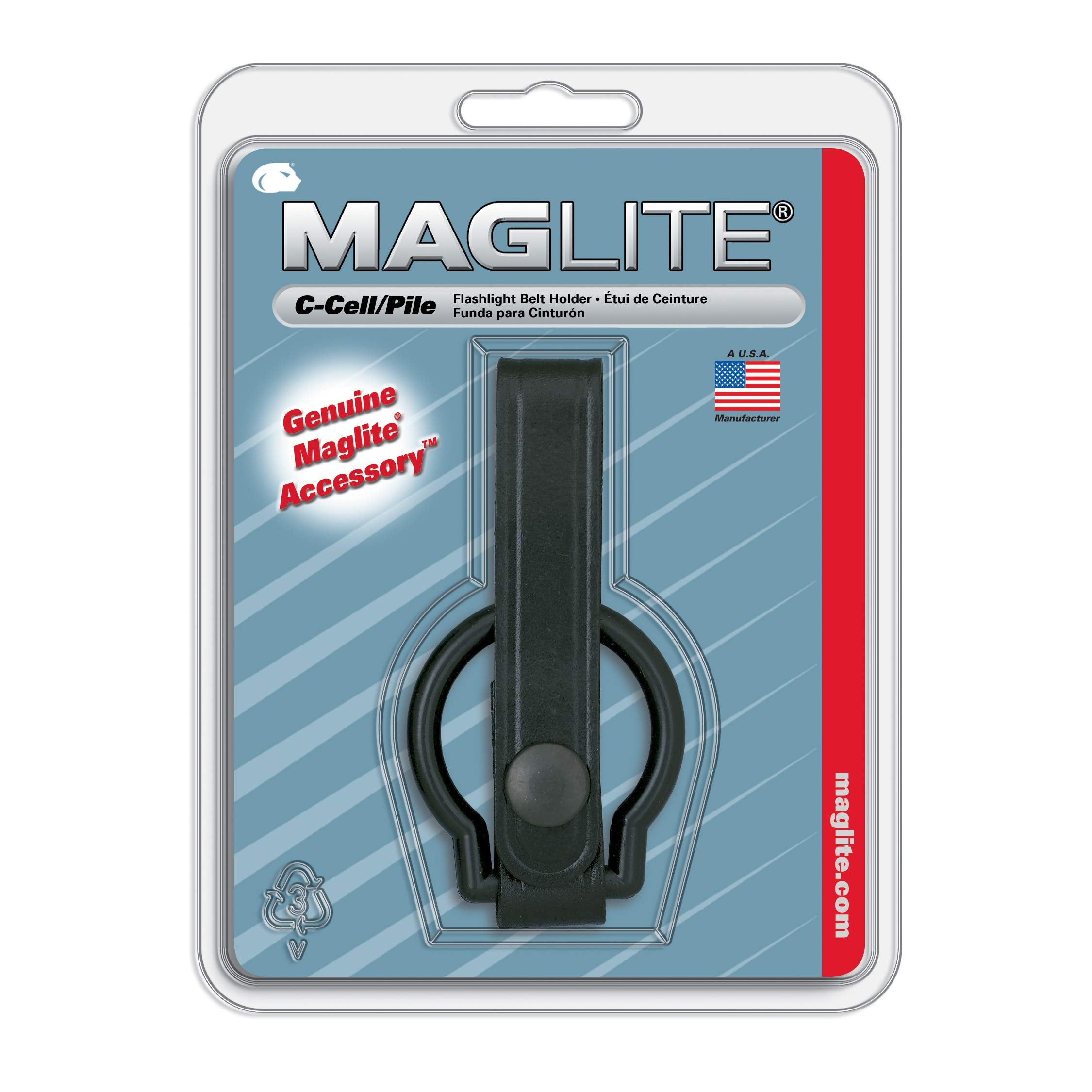 MagLite C-Cell Flashlight Leather Belt Holder, Model ASXC046, One Size, Black