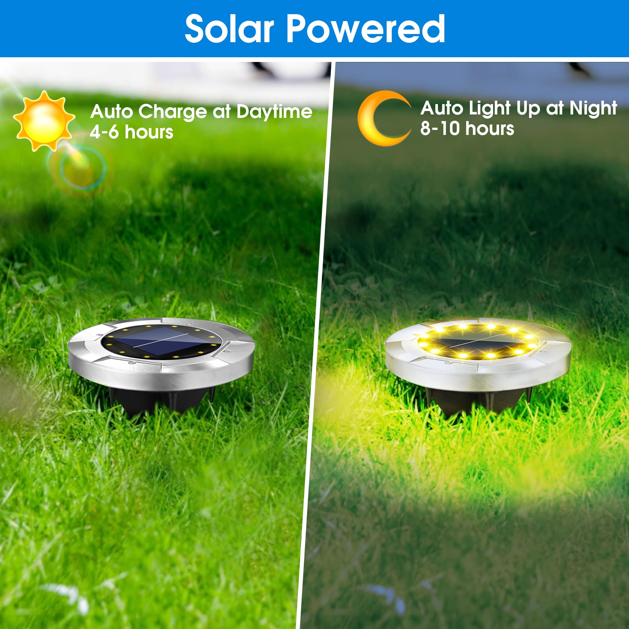 Biling Solar Ground Lights, (12 Leds /8 Pack) Outdoor Waterproof Solar Garden Lights For Pathway Outdoor In-Ground Lawn Yard Dec