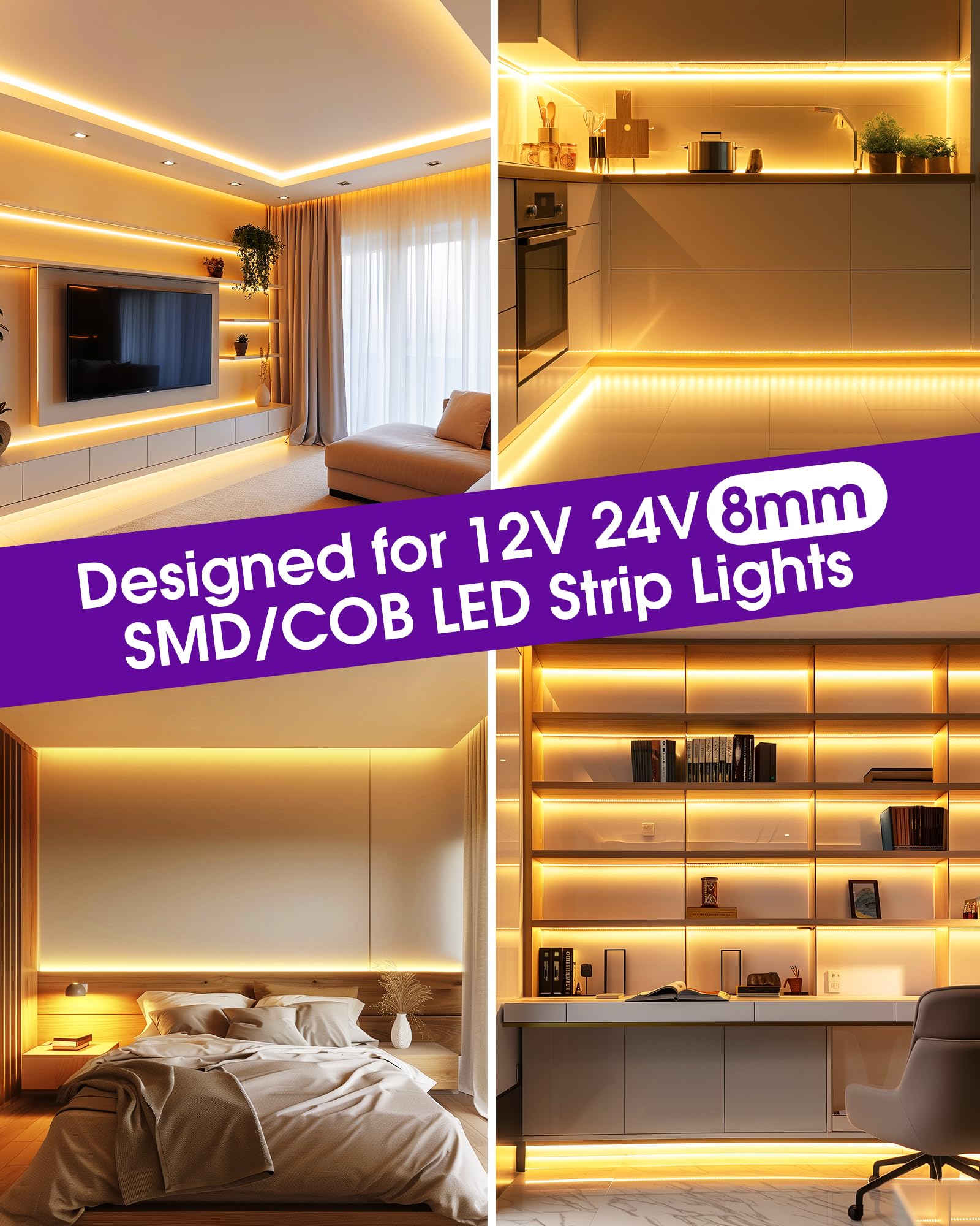 Hitlights 12 Pack Led Connector 2 Pin 8Mm Solderless Led Tape Light Connector Transparent Led Strip Light Connectors With Screwd