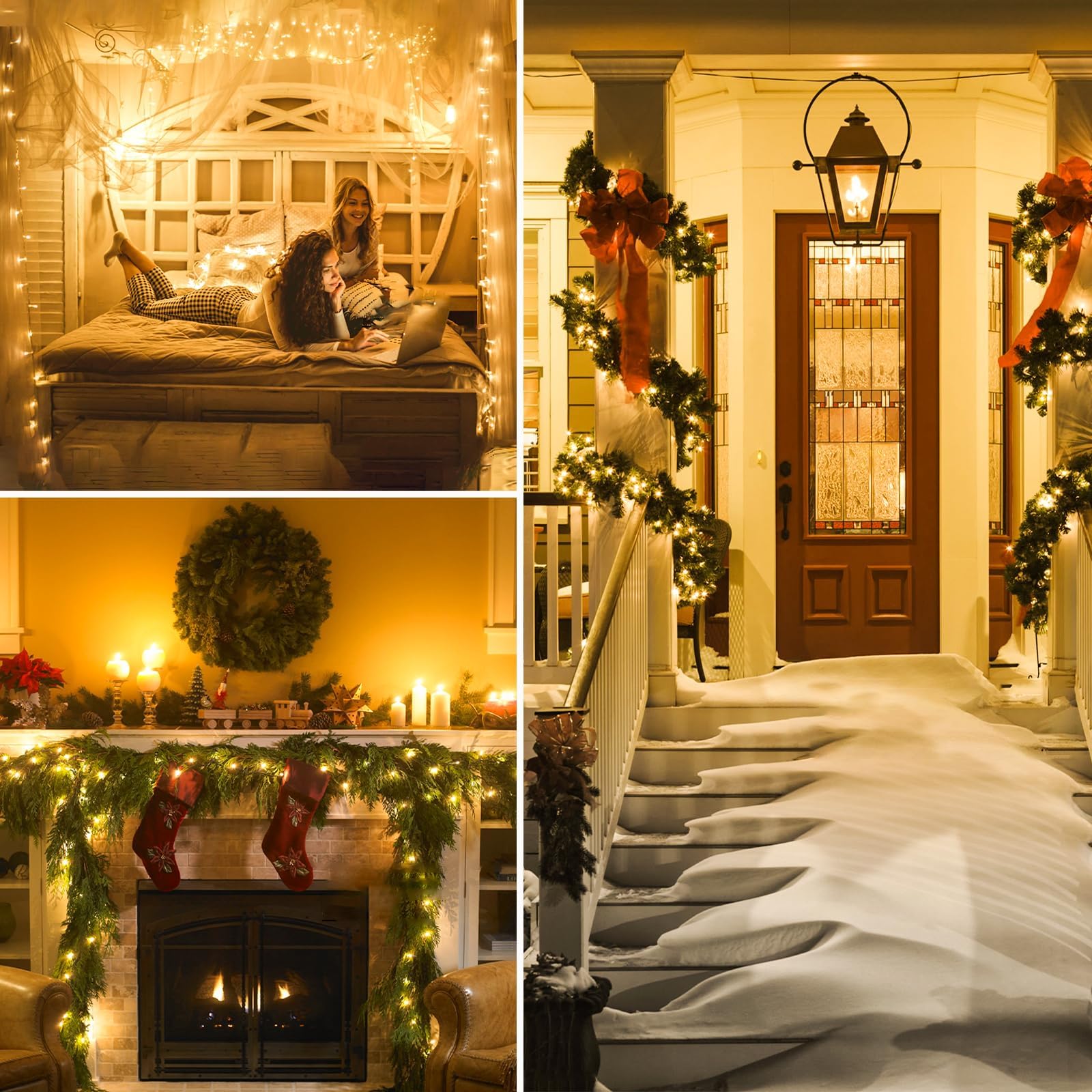 Christmas Lights Indoor Outdoor  Clear Wire 66Ft 200 Led String Lights For Bedroom  13 Modes Twinkle Fairy String Lights For Xmas Tree Wedding Party Bedroom Garden Decorations (Warm White)