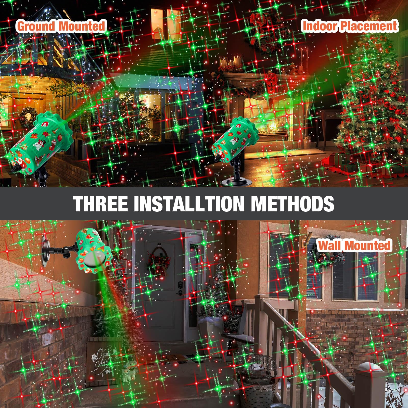 Treela Christmas Projector Lights Outdoor Waterproof LED with Remote Control, Cross Light, Red & Green for Yard Party
