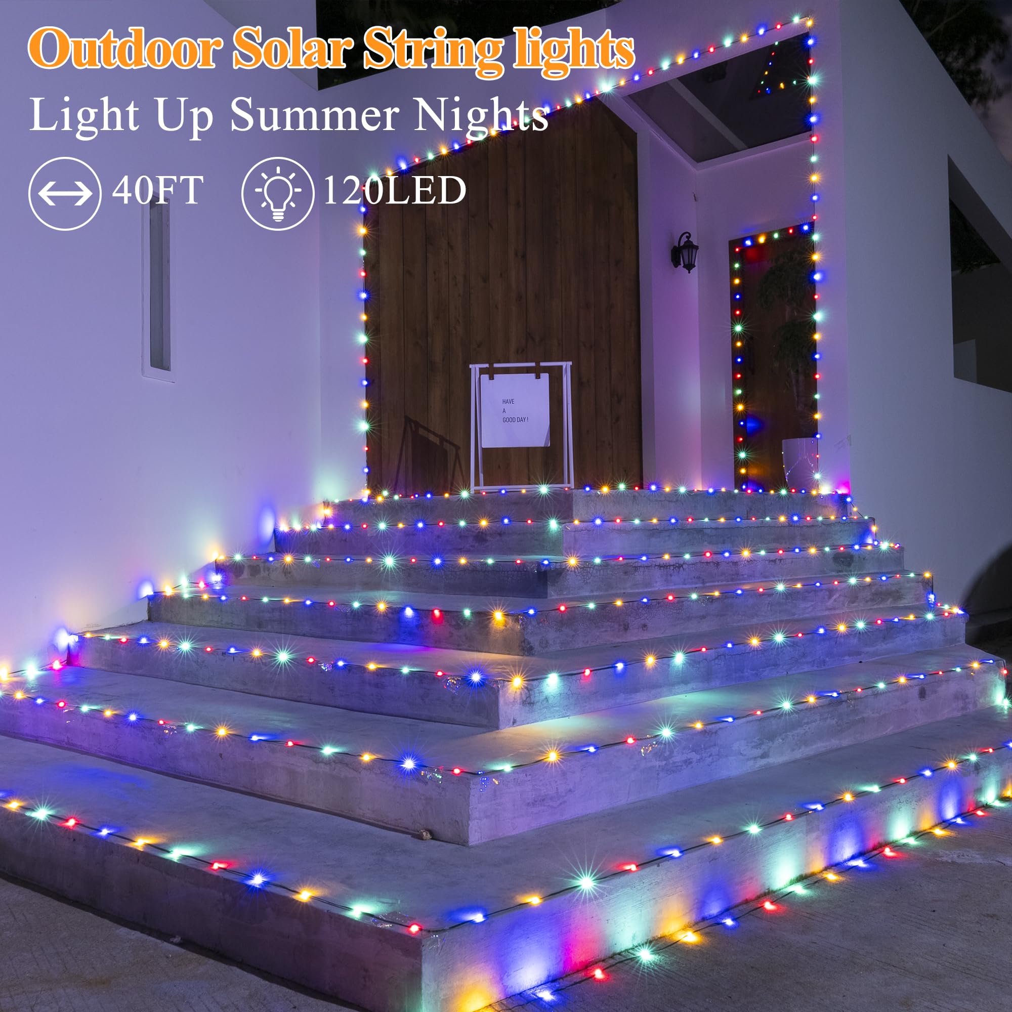 Solar String Lights 120Led 40Ft, Ip67 Waterproof String Lights For Outside With 8 Lighting Modes, Upgraded Solar Panel Fairy Lig