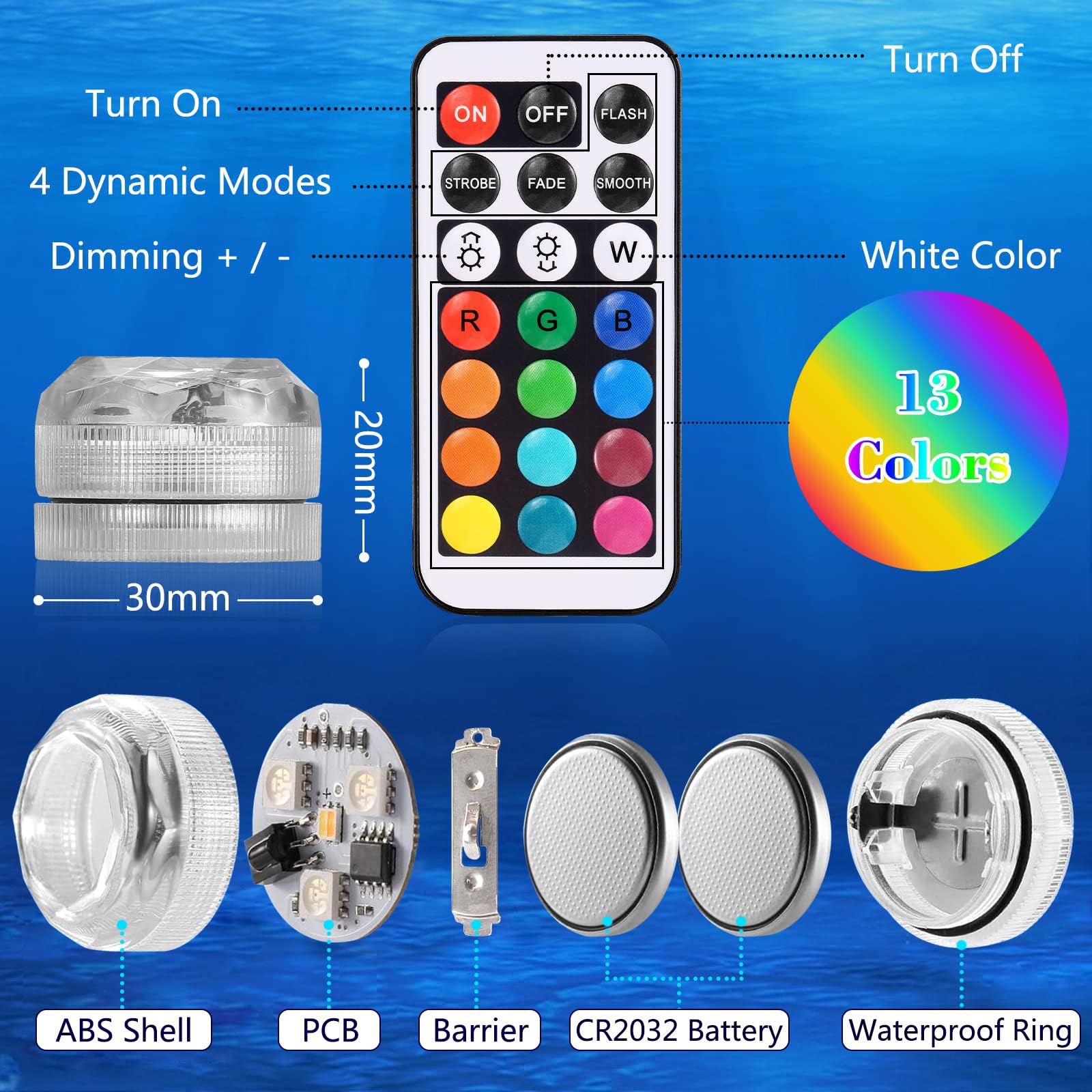 Small Submersible Led Lights With Remote,Mini Led Light,Waterproof Tea Light,Underwater Lights,Flameless Candles,Suitable For Vases, Fish Tanks, Hot Tubs, Parties,Wedding,Halloween Decorations
