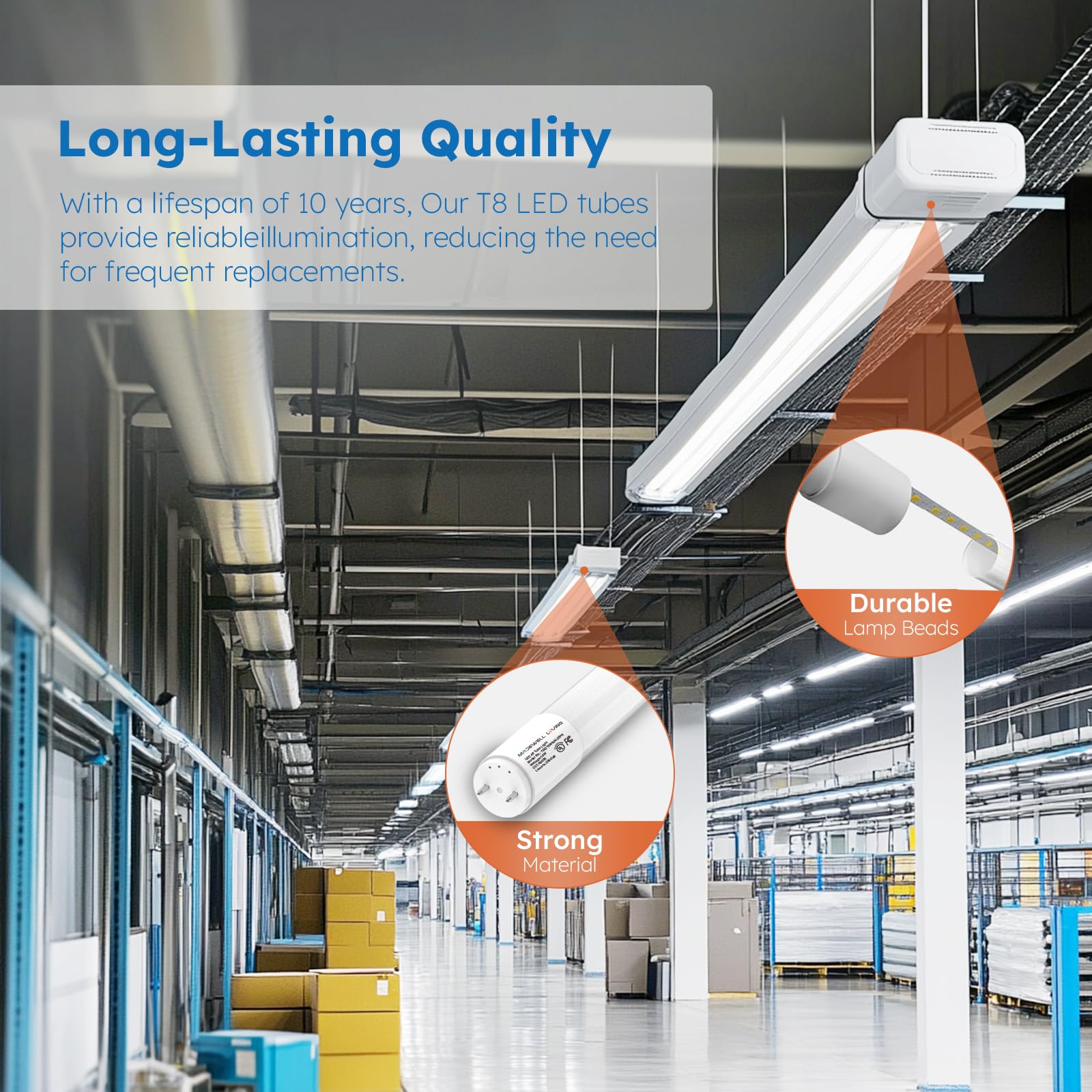 Madewell Living 10-Pack T8 Led Bulbs 4 Foot, Led Fluorescent Tube Replacement, 4Ft Led Tube Light 4000K Daylight, Ballast Bypass