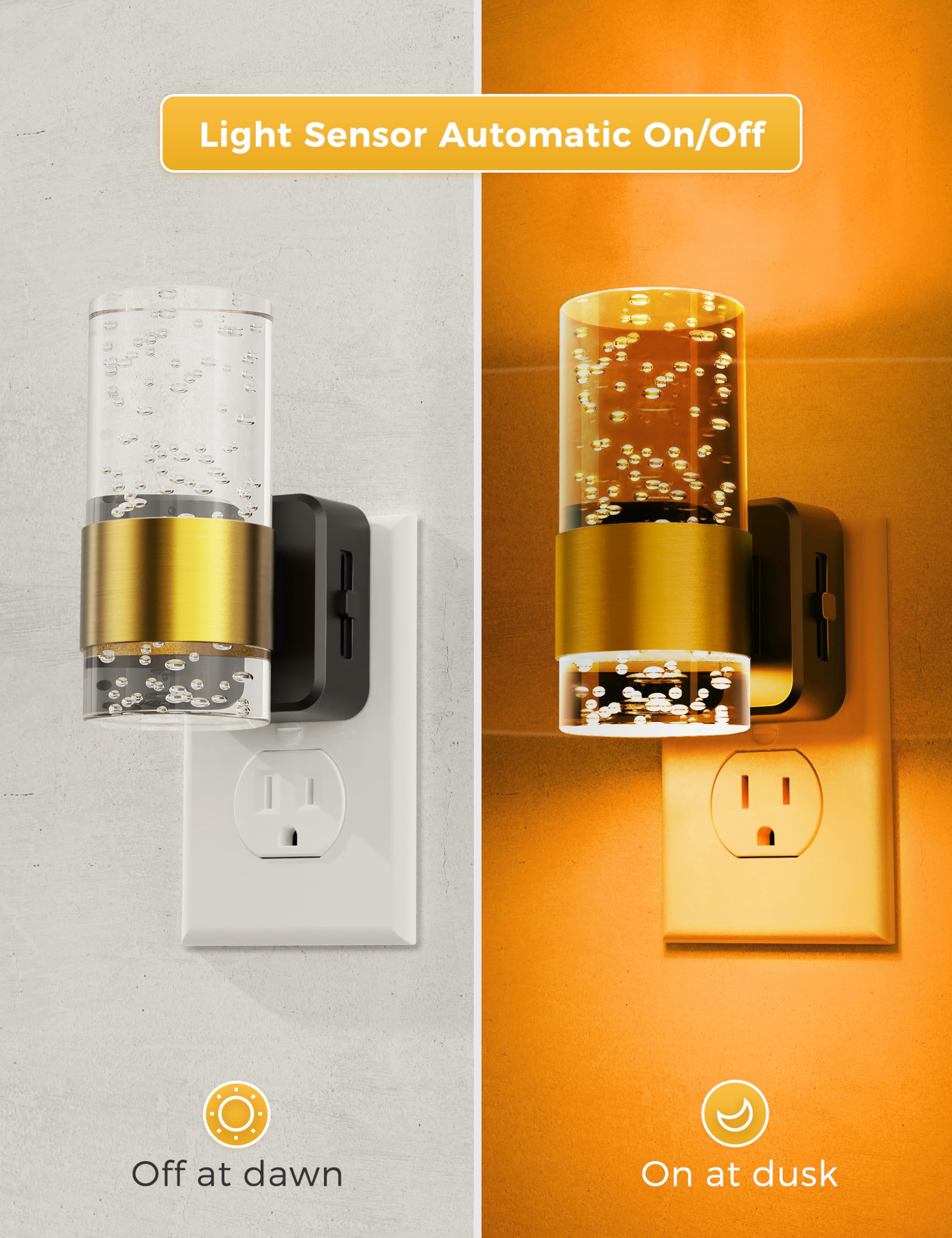 Night Light, 1-Pack Modern Night Lights Plug Into Wall, Dimmable Amber Night Light With Auto Light Sensor, Wall Sconce-Style Des