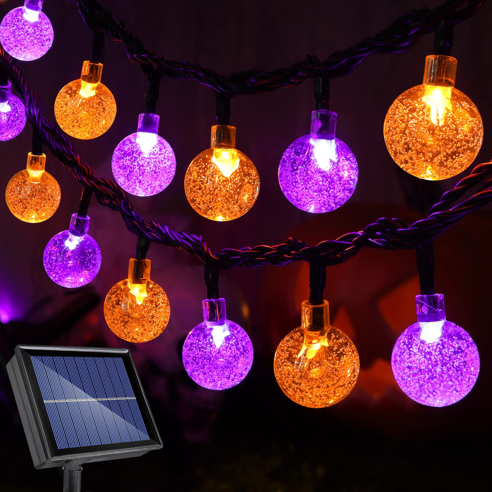 Lomotech 72FT 100 LED Solar Halloween Globe Lights, Waterproof, Orange & Purple, 8 Modes