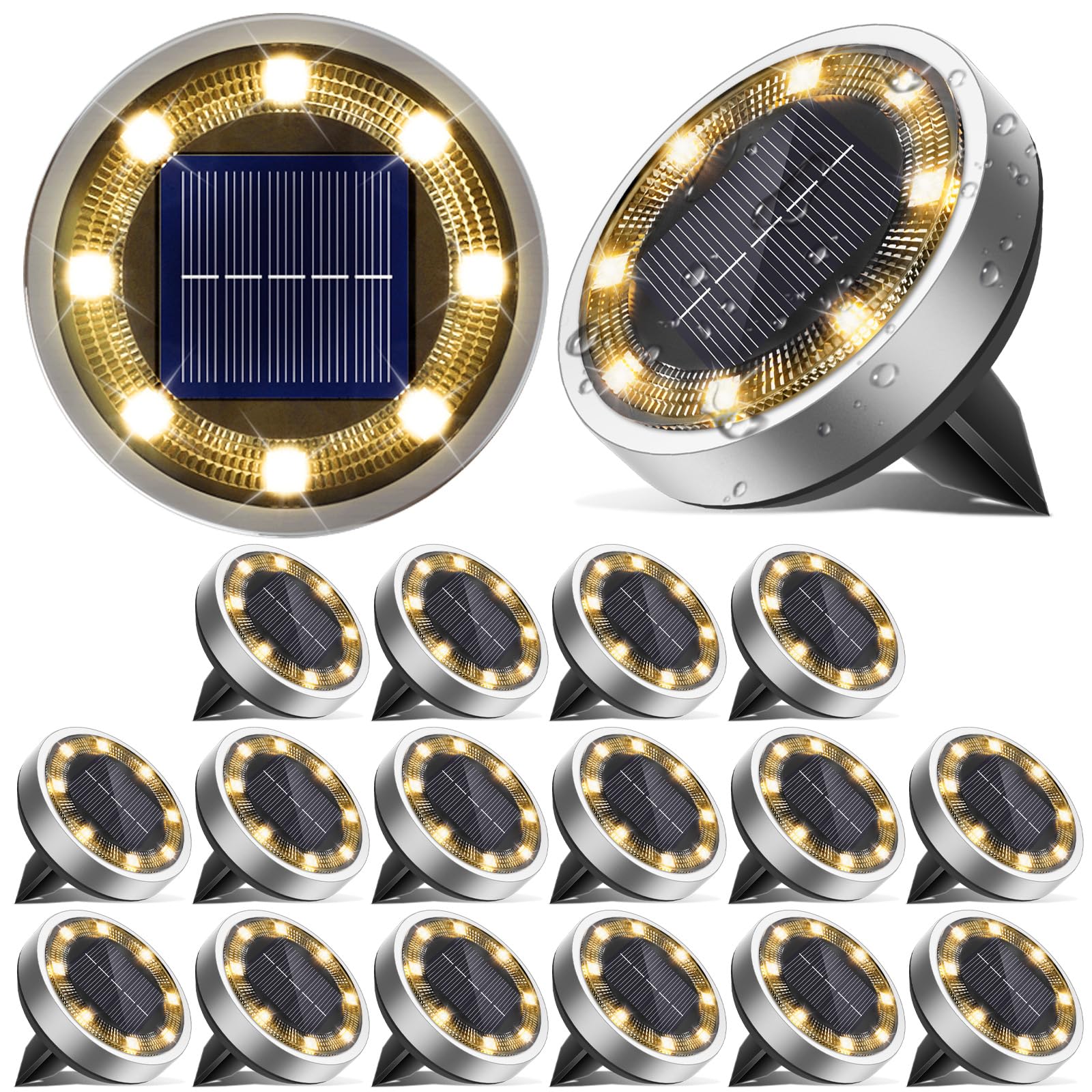 Vighep Solar Ground Lights  18 Pack Flat Solar Light Outdoor Waterproof  Bright Led Solar Disc Lights  3000K Warm White Landscape Lighting For Outside Yard Garden Pathway Driveway Lawn