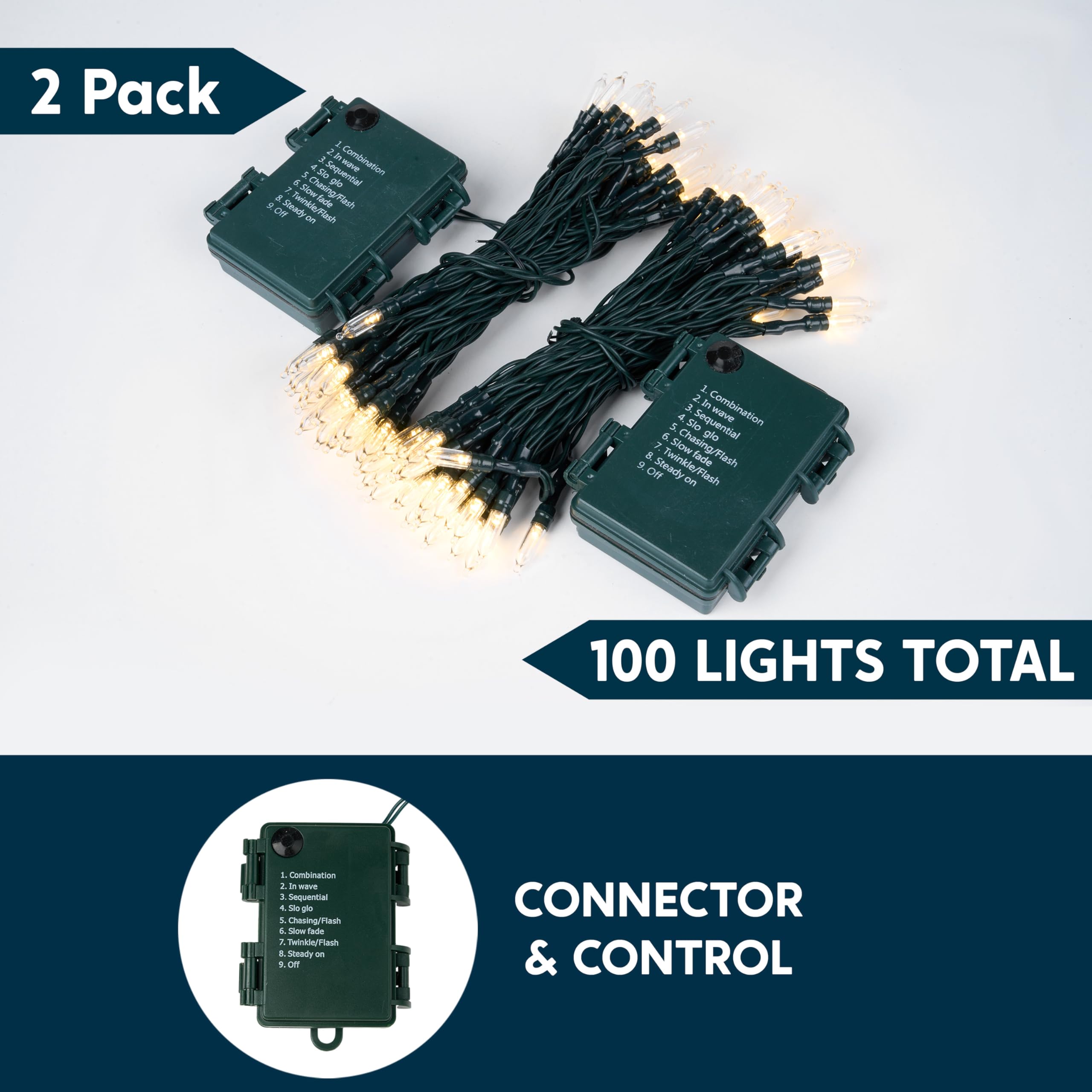 Joiedomi Led Christmas Lights Outdoor,31.4Ft Battery Operated Christmas Light With 8 Modes,2×50 Warm White Xmas Tree Lights Indoor,Multifunction Green Wire String Lights For Christmas Decor Party