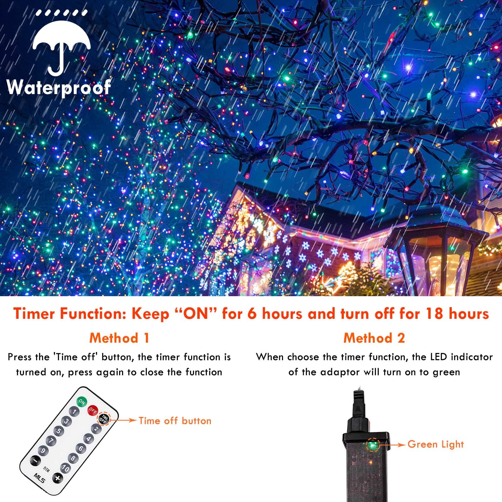 YIQU 82FT 200 LED Color Changing Christmas String Lights, Waterproof, Remote & Timer, 9 Modes, Cool White & Multicolor