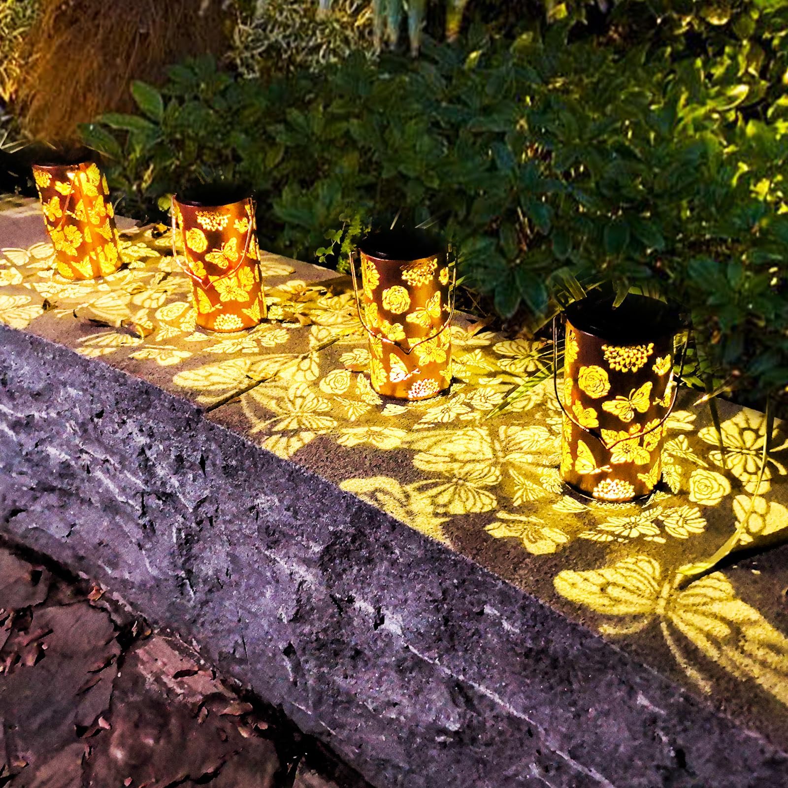4 Pack Butterfly Solar Gardening Gifts Lanterns Decorative Outdoor, Flower Pattern Solar Hanging Lights Waterproof, Garden Decor