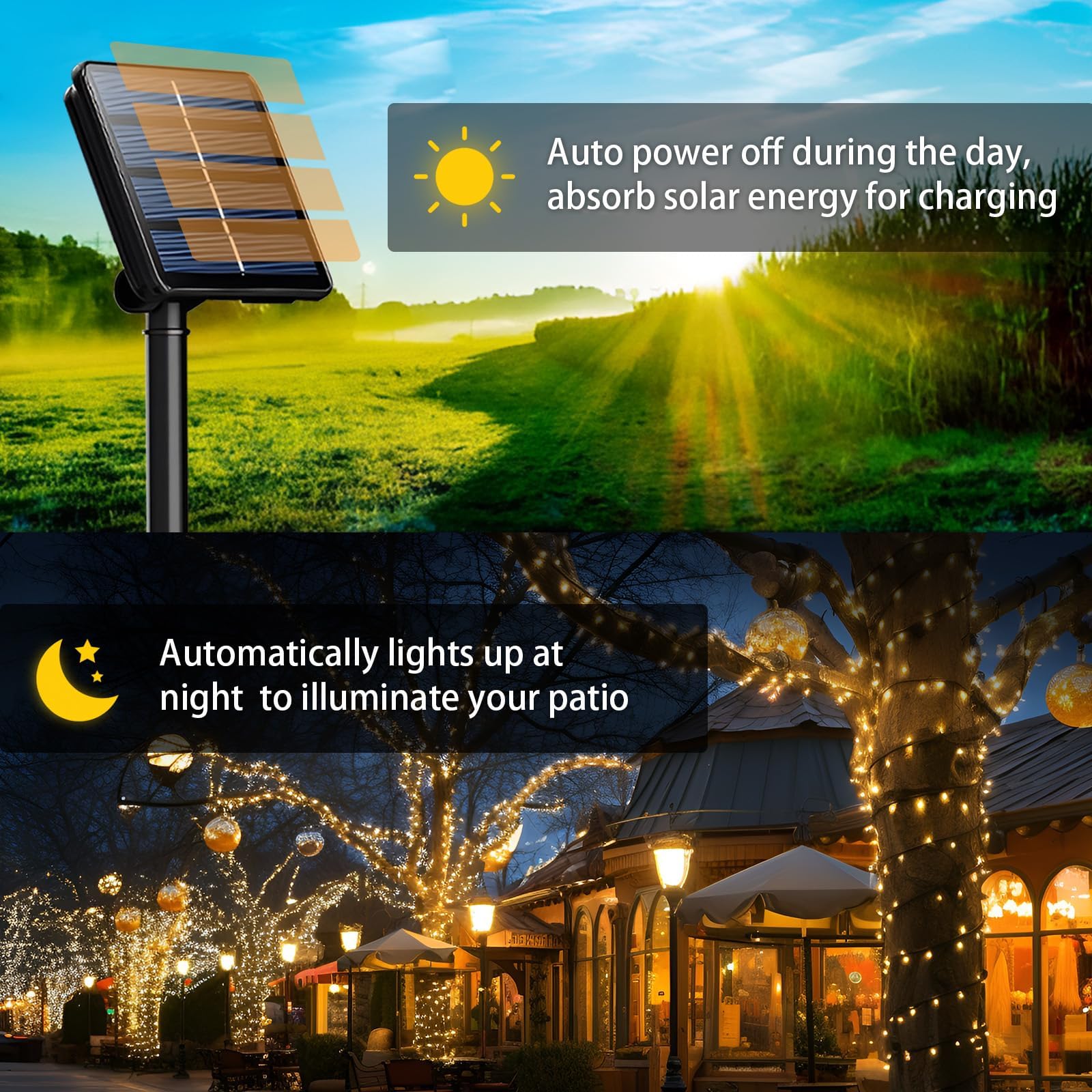 Syouhome 2 Pack Solar String Lights Outdoor, 200 Led Extra-Long 78 Ft Solar Lights Outdoor With 8 Lighting Modes, Ip65 Waterproo