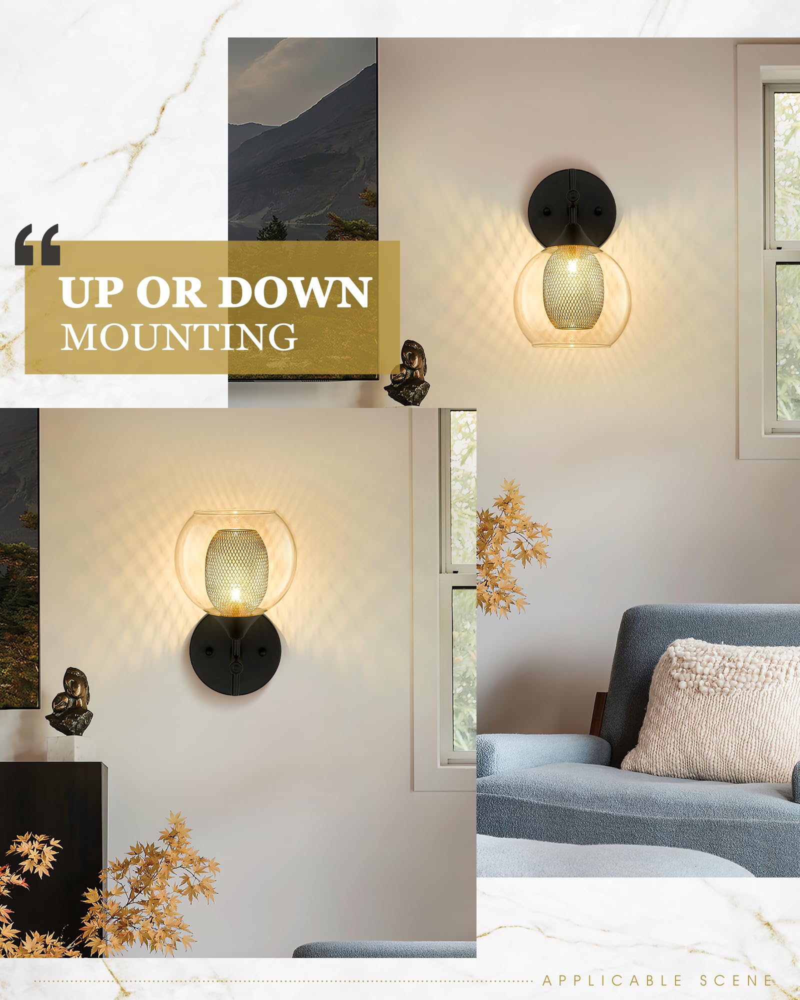 Audickic Black Wall Sconce Set Of 2, Bathroom Vanity Light Fixture With Clear Glass And Honeycomb Metal Shade, Sconces Wall Ligh