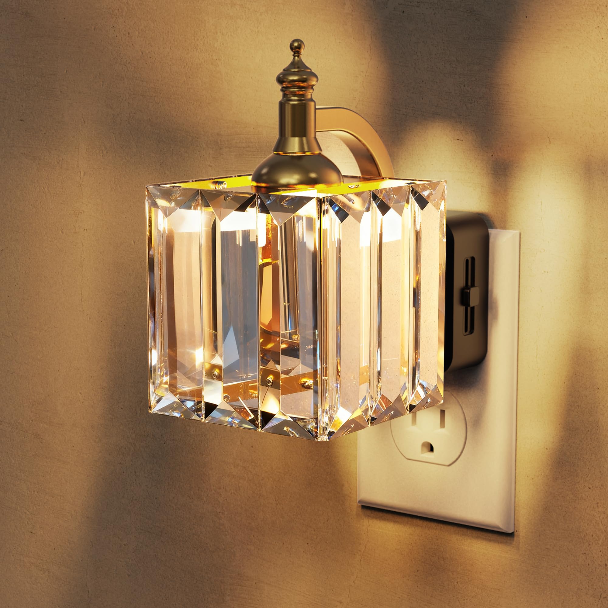 L LOHAS LED Night Light, Night Lights Plug into Wall, 3000K Soft White LED, Crystal Night Lights with Dusk to Dawn Sensor, 0-100