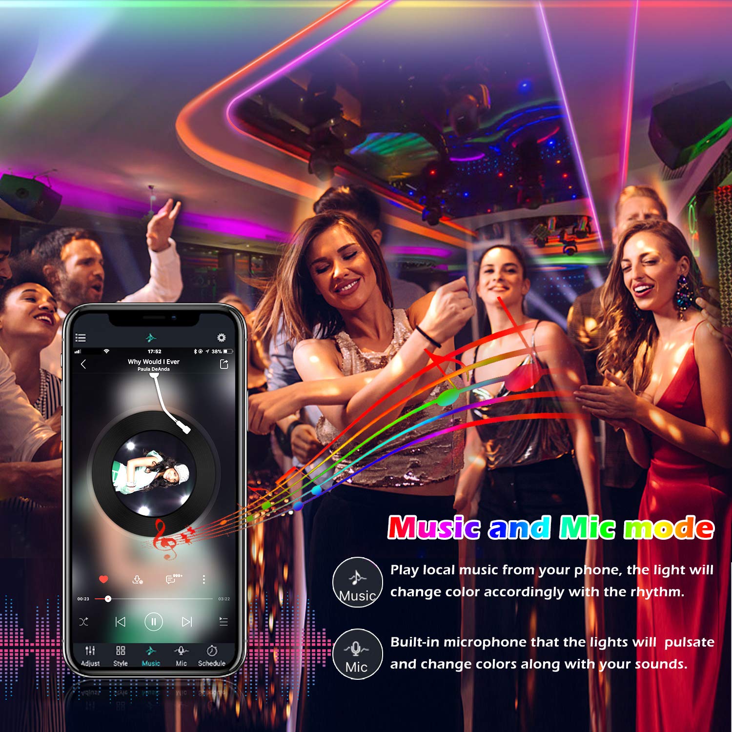 AILBTON Led Strip Lights, 82ft RGB Color Changing, Music Sync, Bluetooth App Control, 5050 Plastic, Multicolor, Model DT2-60