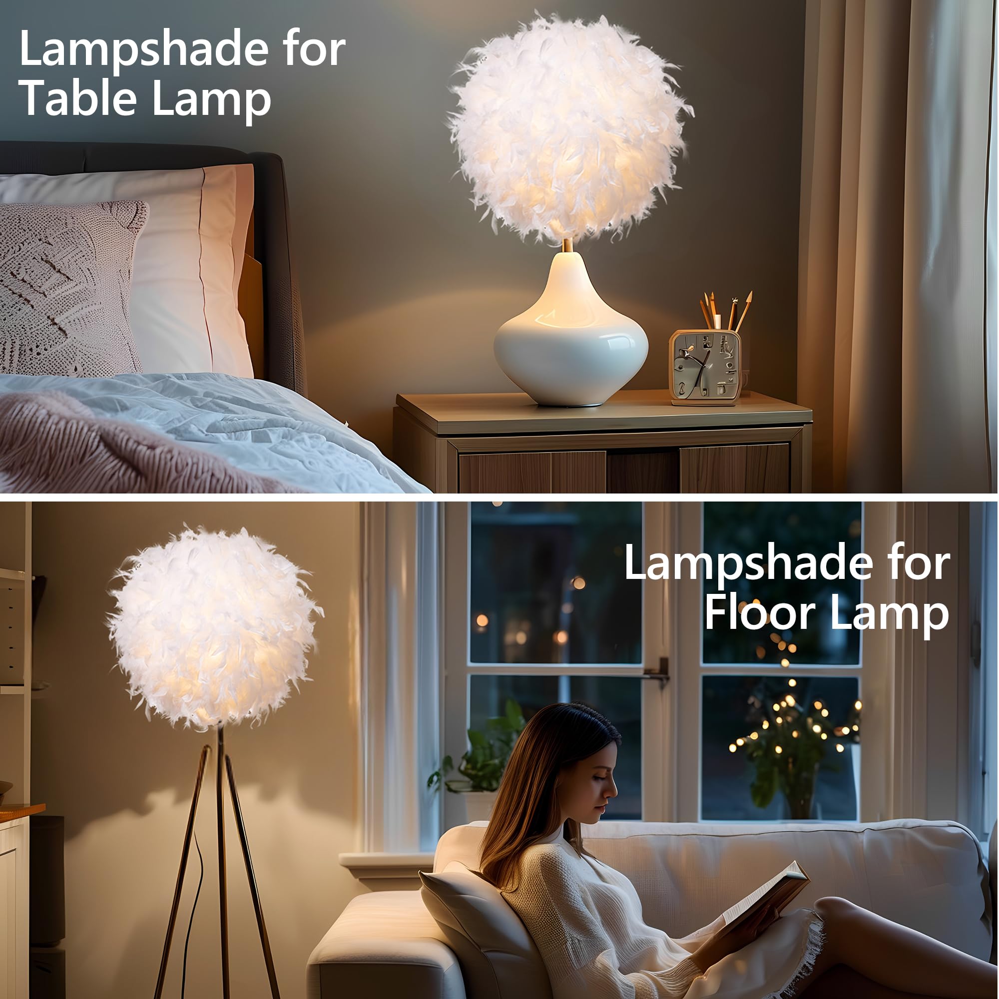 Waneway 15.7 inches Feather Lamp Shade for Ceiling Pendant Light, Lampshade for Table Lamp and Floor Lamp for Living Room, Bedro