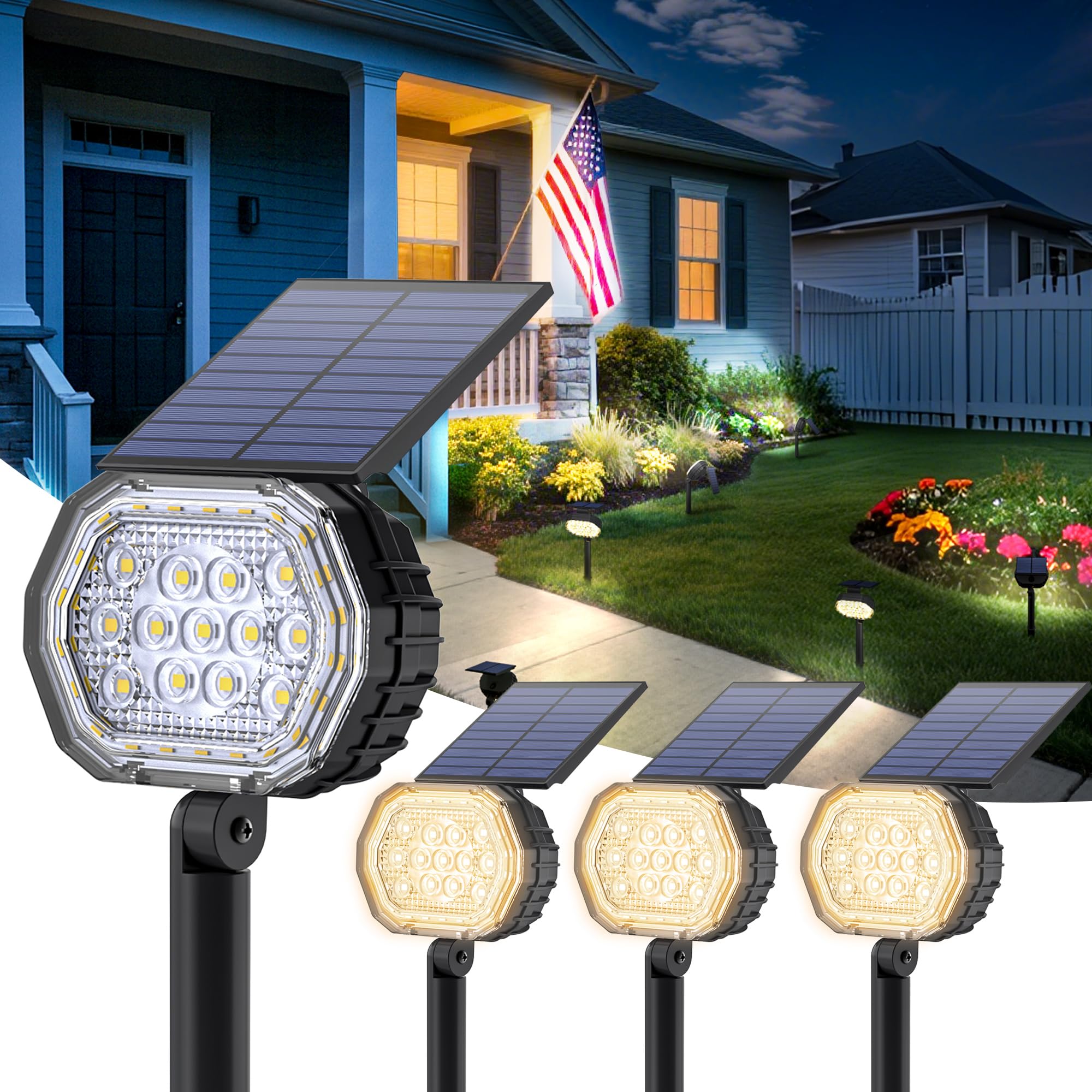 Solar Spot Lights Outdoor Waterproof Ip65  3 Modes Solar Lights Outdoor 35 Led Landscape Lighting  Spot Uplights For Garden Patio Yard Walkway Driveway House Backyard  4 Pack Neutral White(4000K)