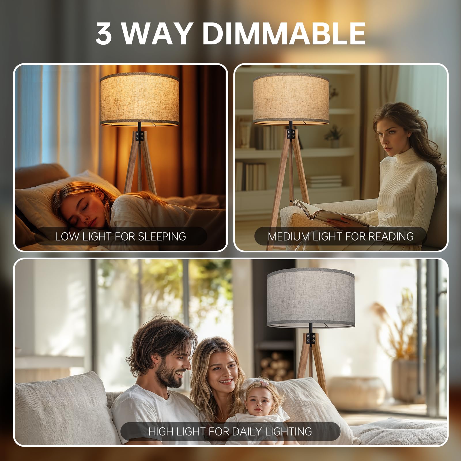 EOEYYOYB Modern Floor Lamp with Shelf, 3 Color Temperatures, Metal, Burlywood, Square Table Legs