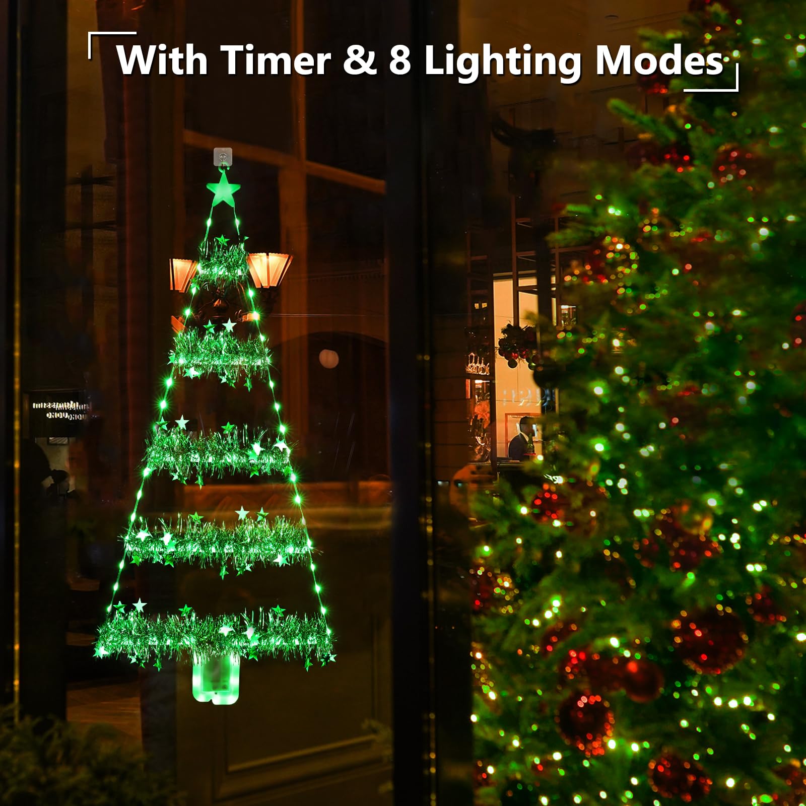 Toodour Christmas Decorations Indoor Lights, 2.65Ft Led Christmas Lights, Green Christmas Wall Window Hanging Lights, Battery Operated Holiday Decorative Lights For Outdoor, Garden, Home Decor