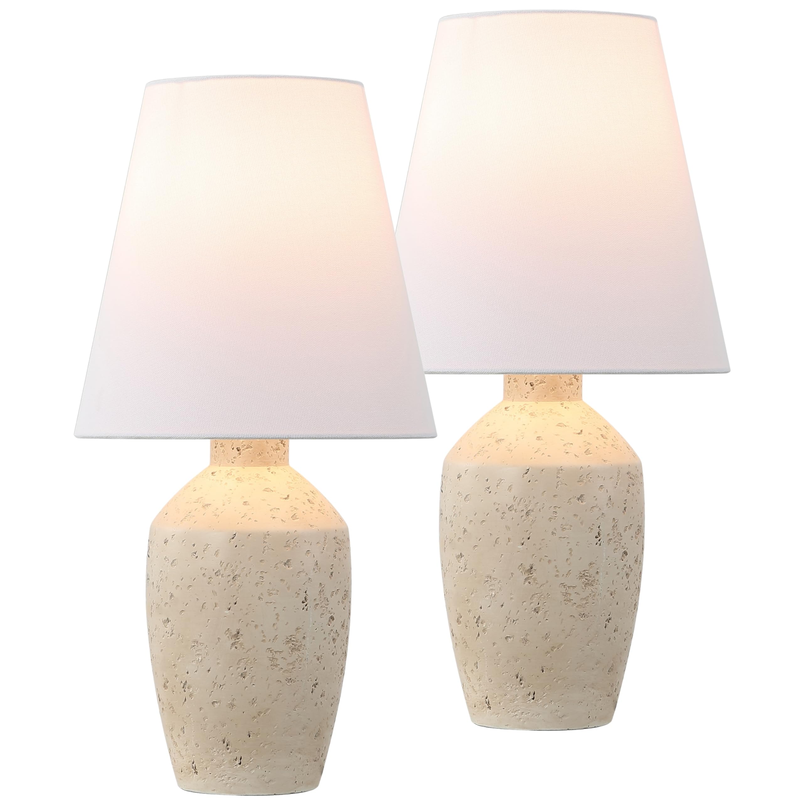 JONATHAN Y 19.5 Matte Cream Modern Table Lamp Set of 2, Minimalist Ginger Jar Lamps for Bedroom Living Room Office, White Linen 
