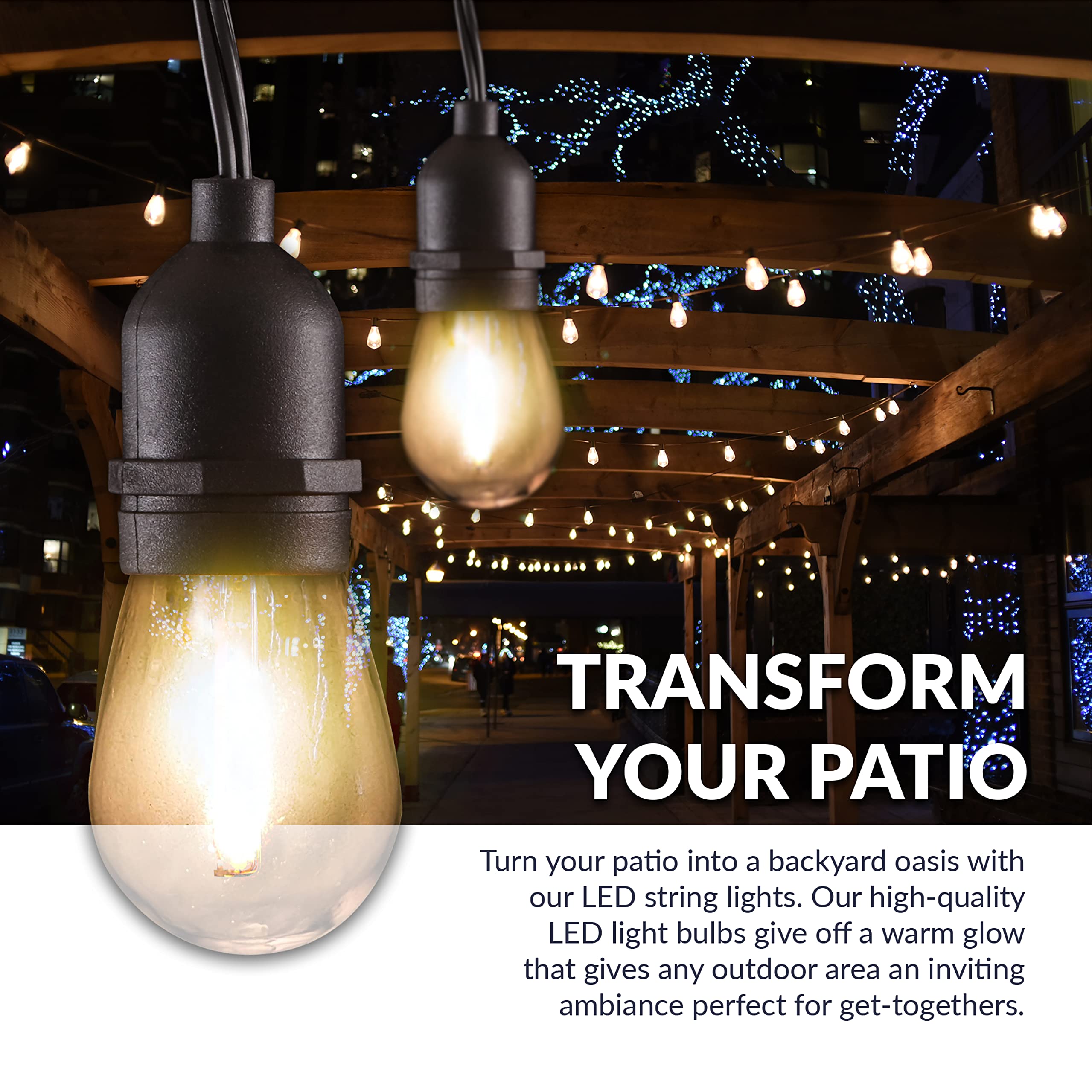 Newhouse Lighting LED String Lights, Dimmable, 48ft, 16 Bulbs, Weatherproof, Black, Model CSTRINGLEDDIM