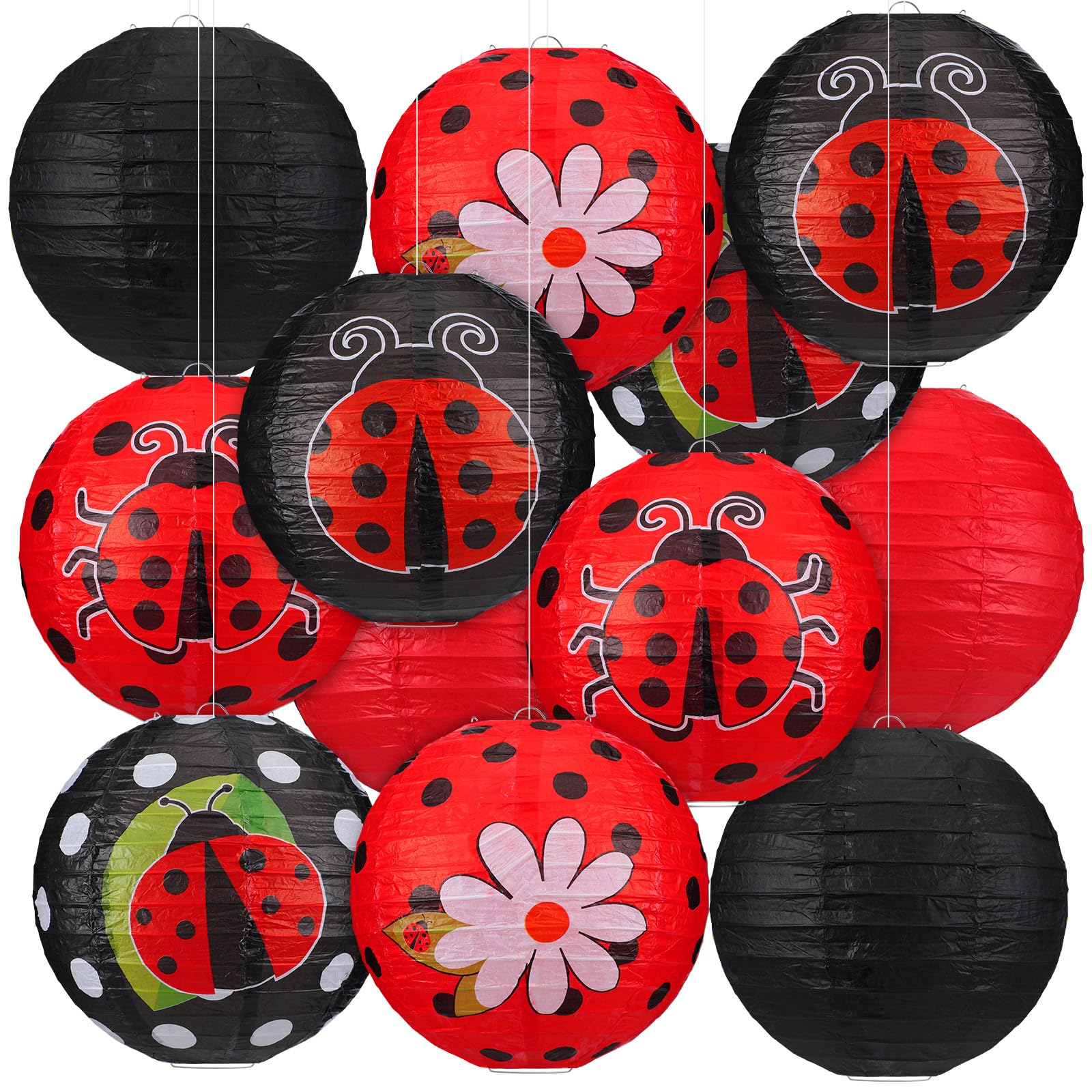 Panelee 12 Pcs Ladybug Party Decorations Paper Lanterns 8 Inch Hanging Round Paper Lanterns for Holiday Party Decorations Suppli