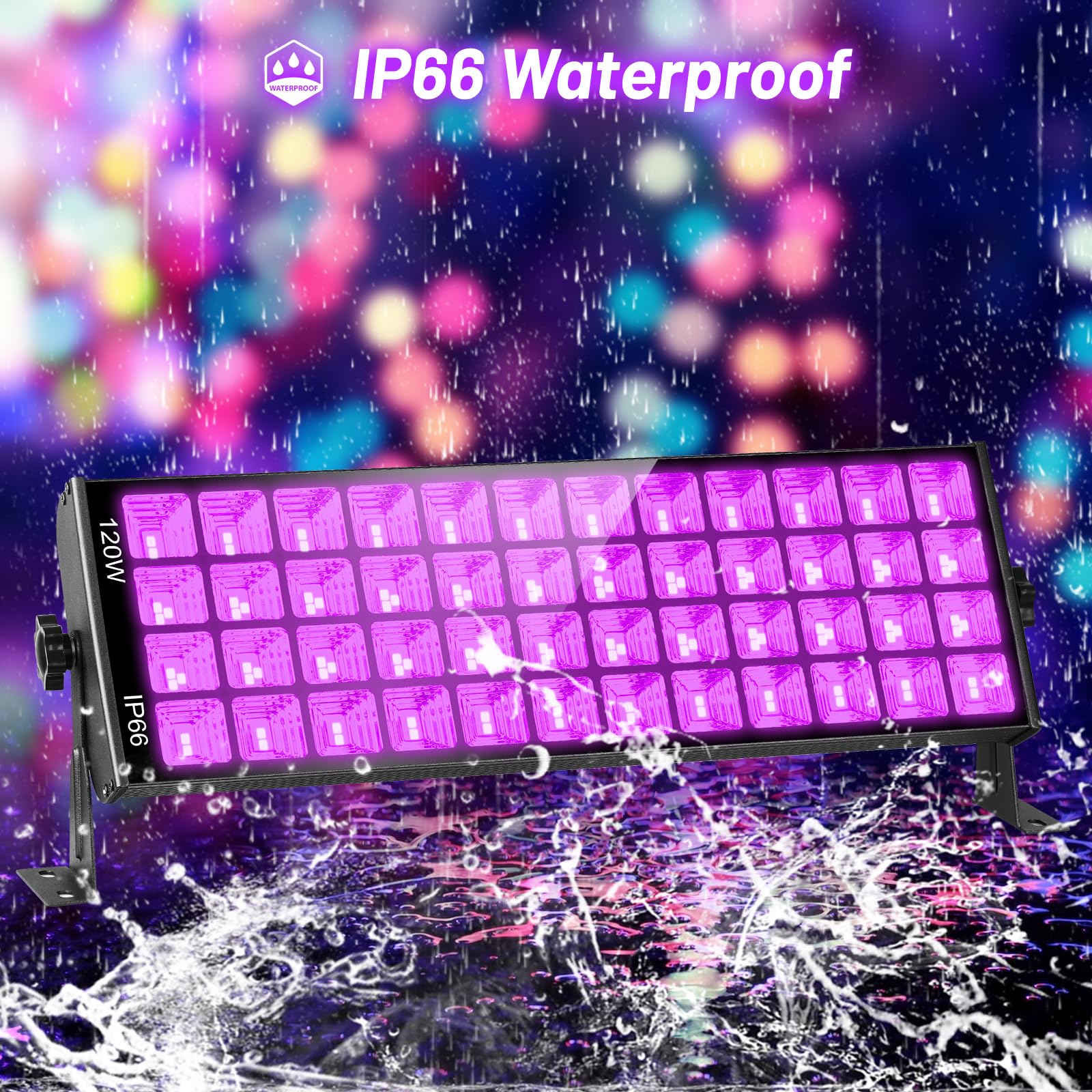 Yqnlifa 120W Waterproof Led Black Lights, 2 Pack 10Ft Cable Black Light Bar With Plug & Switch, Ip66 Indoor/Outdoor Blacklight F