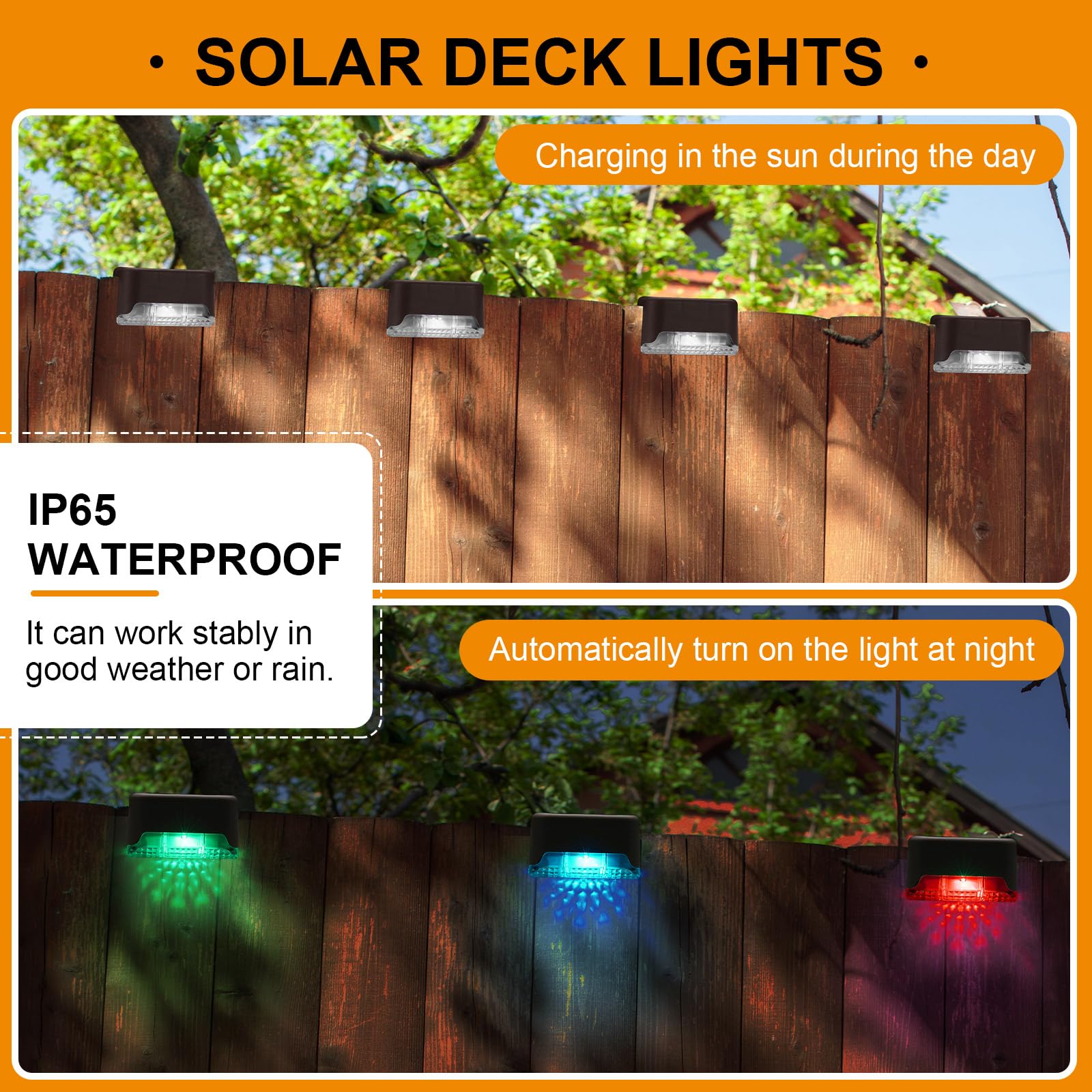 Geelin 32 Pcs Solar Deck Lights - Waterproof LED Step & Railing Lights, Brown Shell Multicolor, Model HOD-Geelin-055
