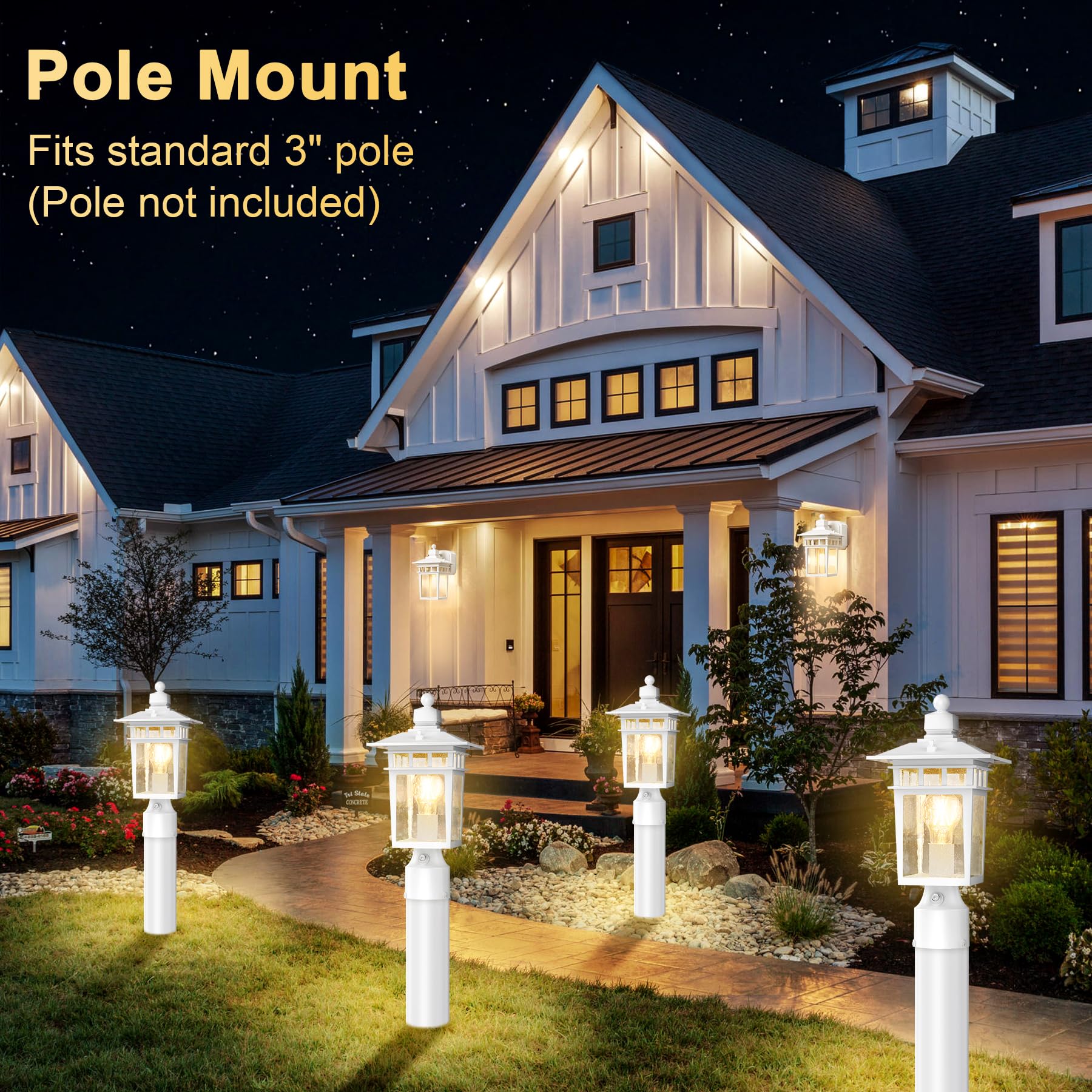 Apoto Dusk To Dawn Outdoor Post Lights  Waterproof Lamp Post Light Fixture  Aluminum Lamp Posts Outdoor Lighting Pole Lantern For Outside Yard Patio Pathway Garden Deck  Hard Wired (2 Pack  White)