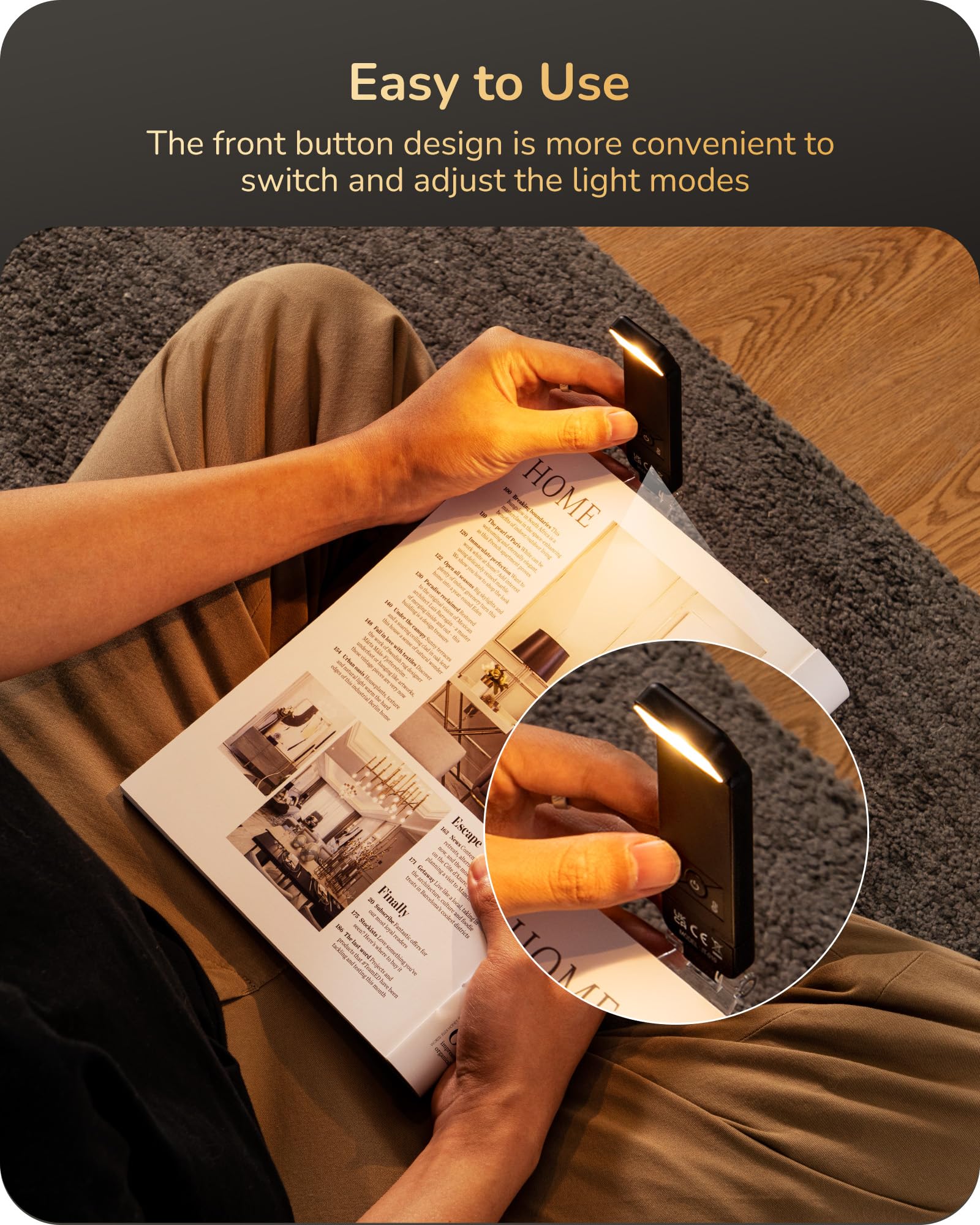 EDISHINE Book Light for Reading at Night, 3 Colors & Stepless Dimming Brightness, USB Rechargeable, LED Bookmark Lamp in Bed wit