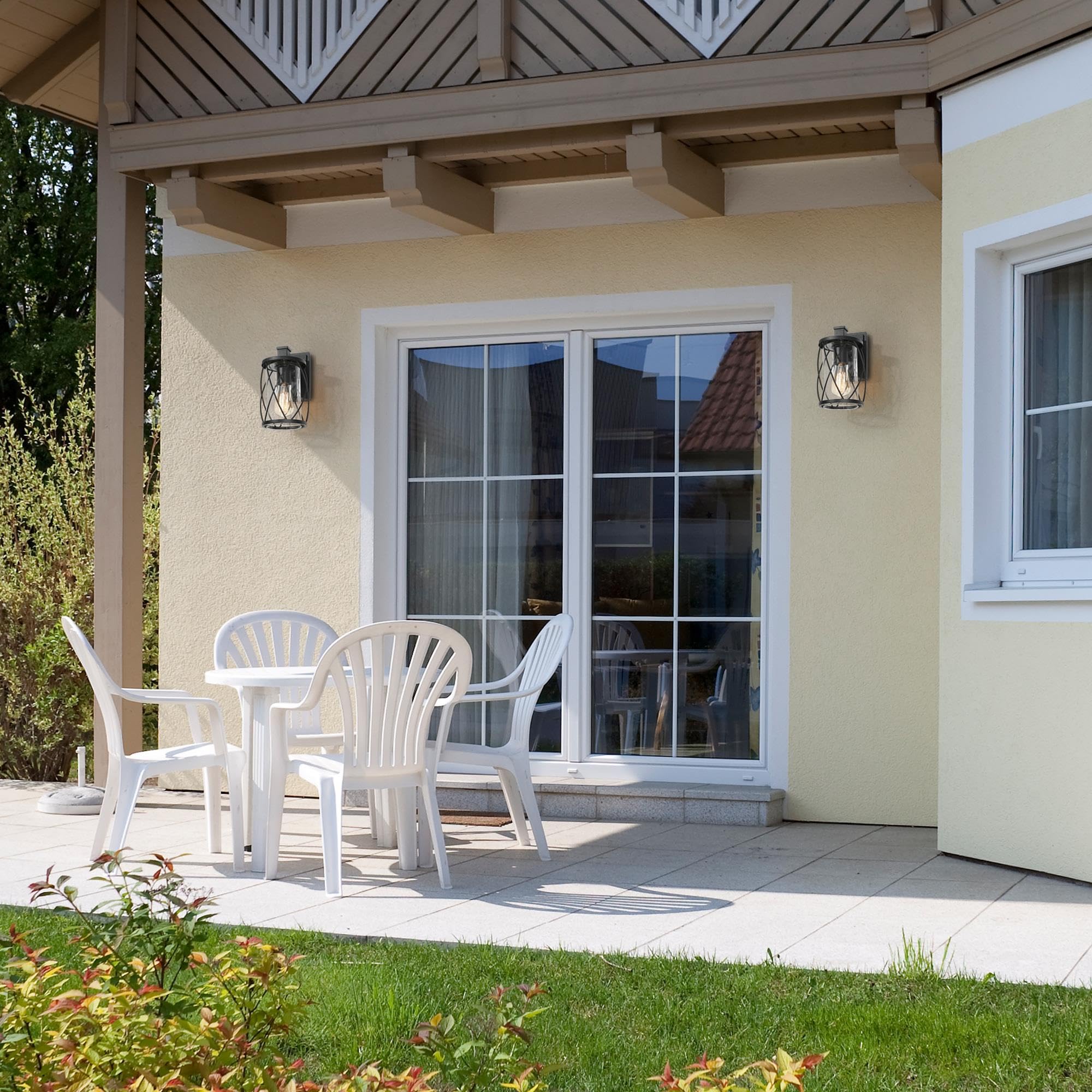 Classy Leaves Black Outdoor Light Fixture, 2-Pack Waterproof Farmhouse Wall Sconce For Porch, Patio